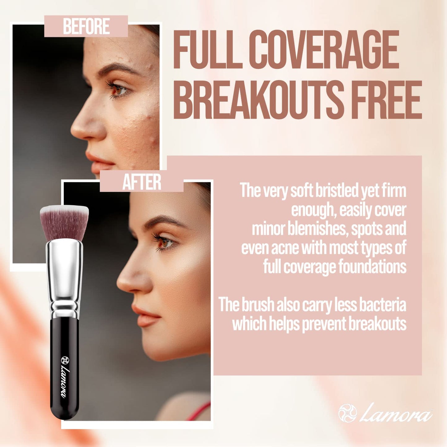 Make Up Brush Foundation Kabuki Flat Top - Perfect For Blending Liquid, Cream or Flawless Powder Cosmetics - Buffing, Stippling, Concealer - Premium Quality Synthetic Dense Bristles!