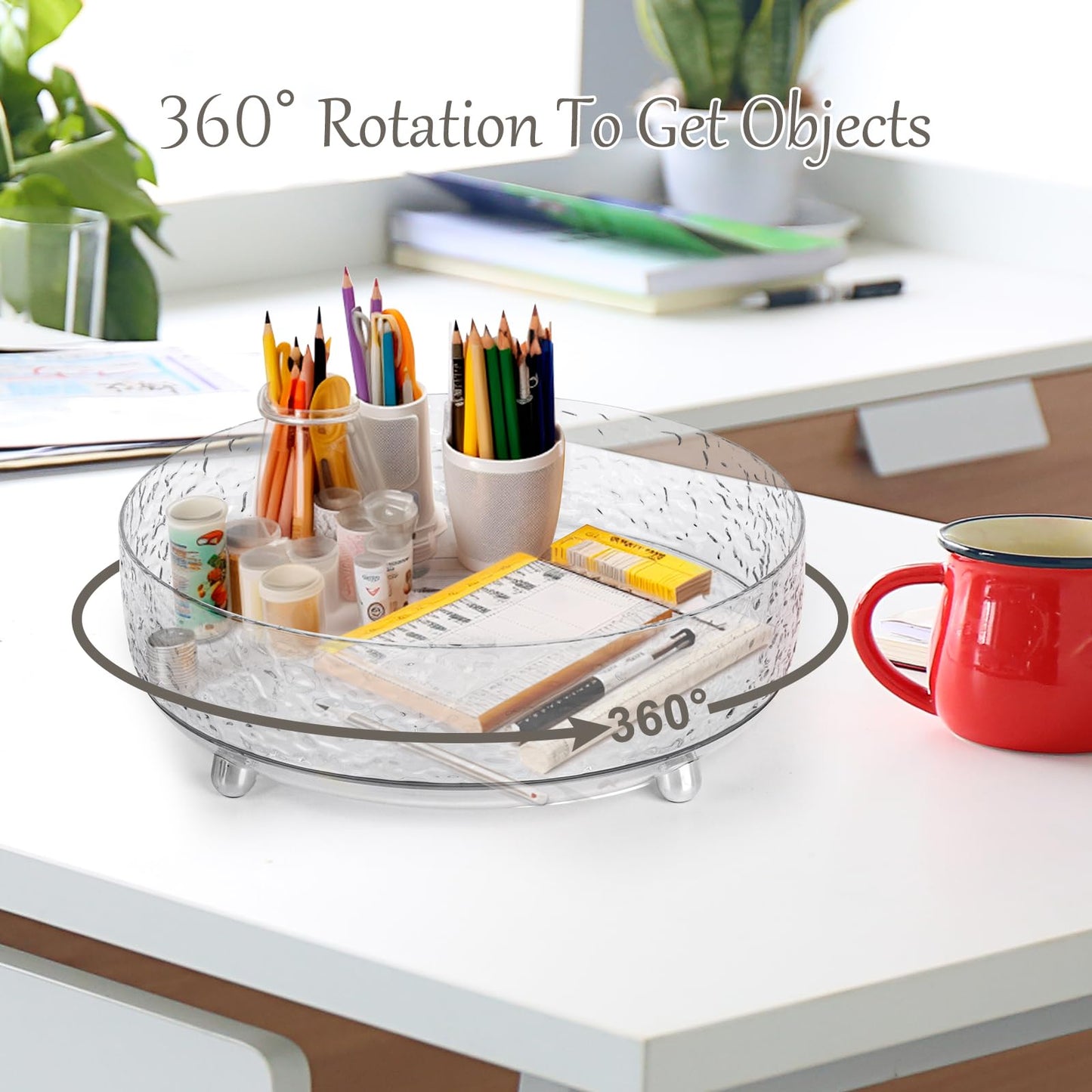 CECOLIC 360° Rotating Makeup Organizer, 11'' Lazy Susan Perfume Organizer Tray, Spinning Skincare Cosmetics Storage Organizer for Vanity, Dresser and Bathroom Countertop (Clear)