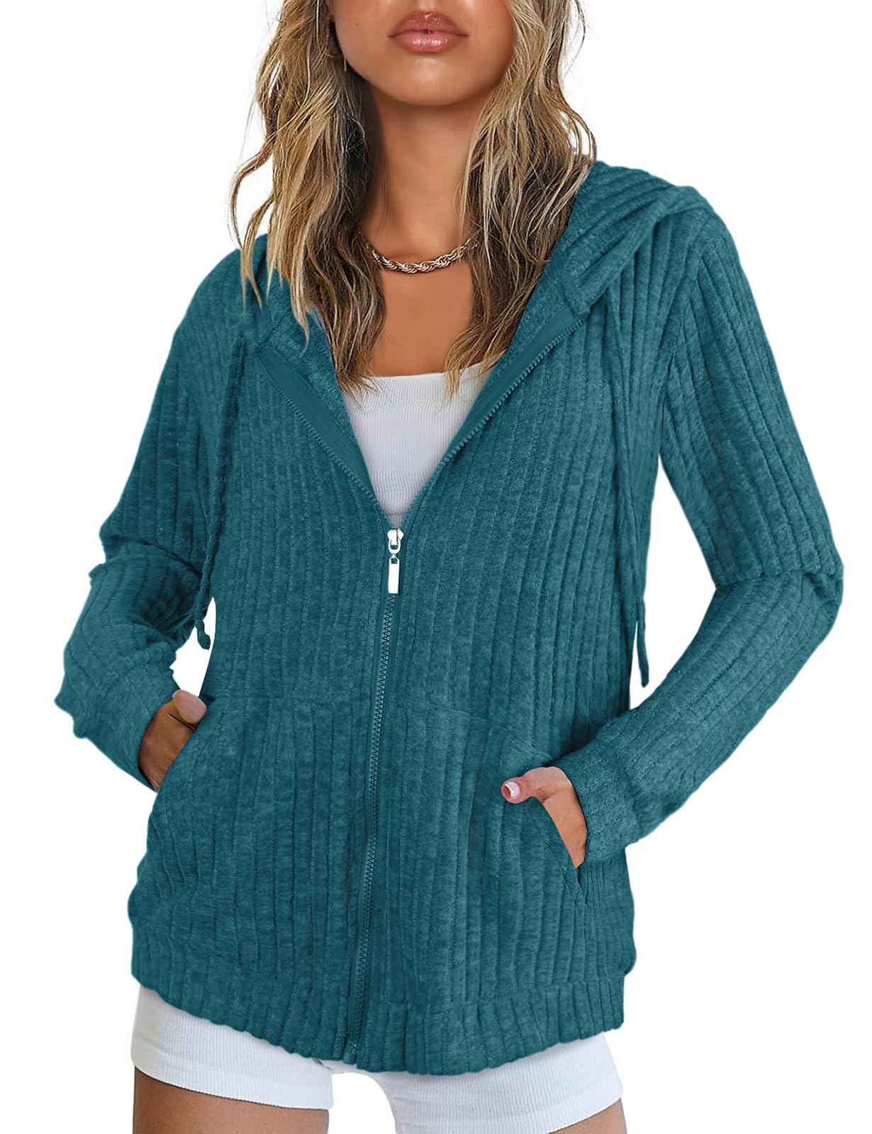 Flikity Womens Cardigans Zip Up Ladies Hoodies with Large Pockets Long Sleeve Tunic Tops Ladies Lightweight Jackets Casual Work Clothes M-XXL