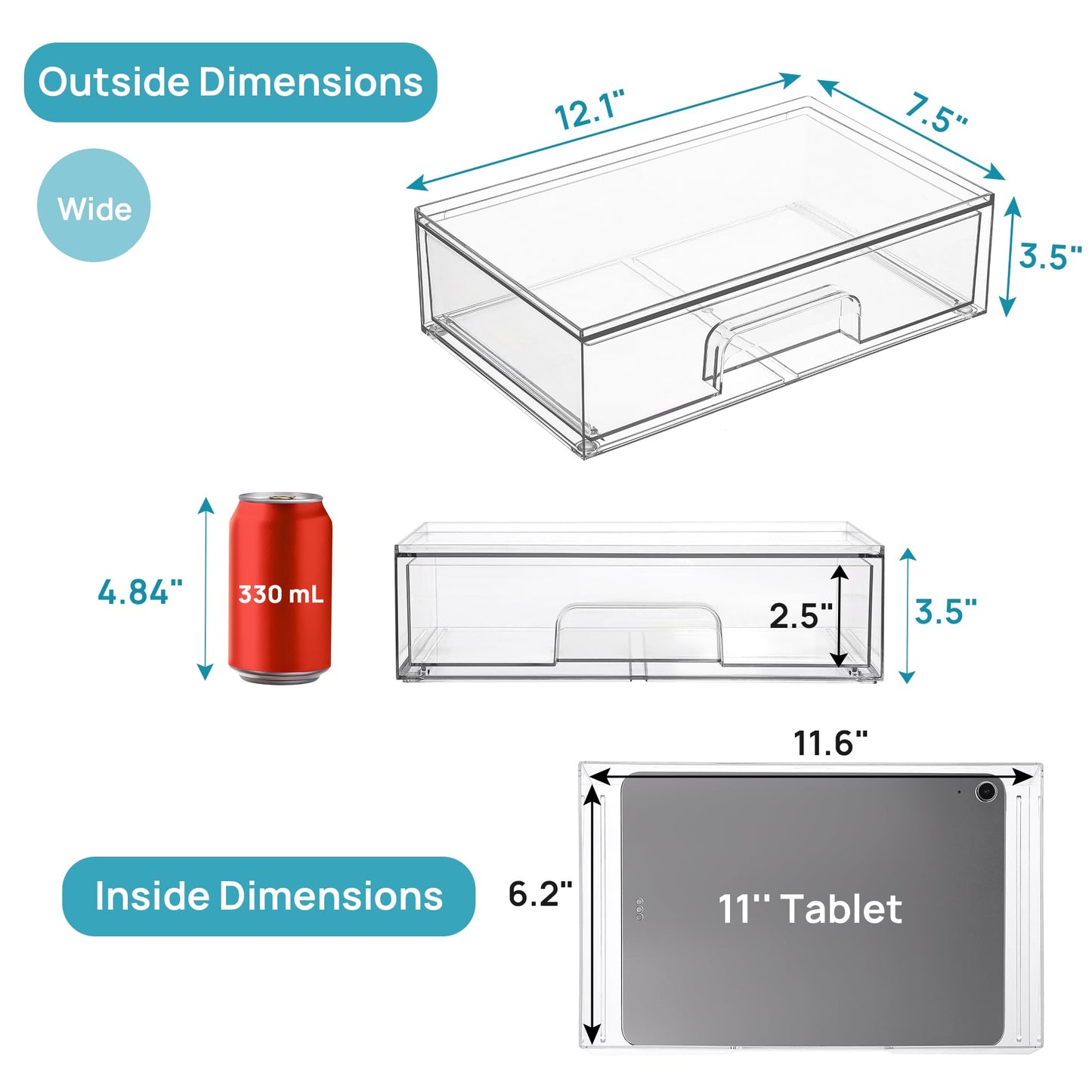 Vtopmart 3 Pack Clear Small Stackable Storage Drawers, Acrylic Bathroom Makeup Organiser, Plastic Storage Box For Vanity, Under Sink, Kitchen Cupboard, Pantry, Home Organization