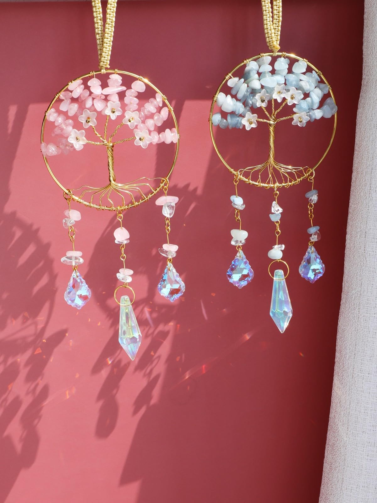 JOVIVI Chakra Tree of Life Crystals Suncatcher Hanging Ornaments Gifts for Women,Healing Crystal Gemstone Chakra Gifts,Sun Catchers for Windows Home Garden Decor