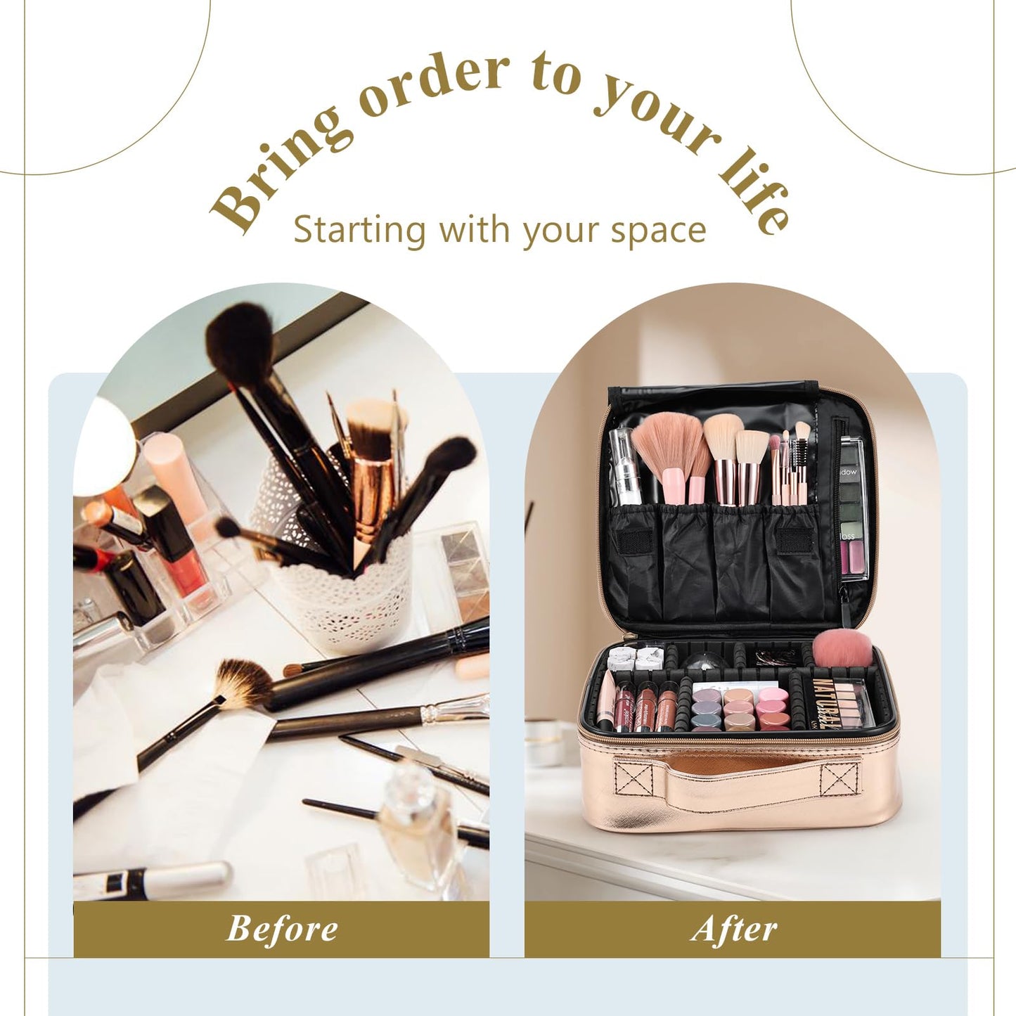 Joligrace Makeup Bag Cosmetic Case Vanity Travel Beauty Box Make Up Train Case Hairdressing Tools Organiser with Adjustable Compartment Oxford Fabric, Black