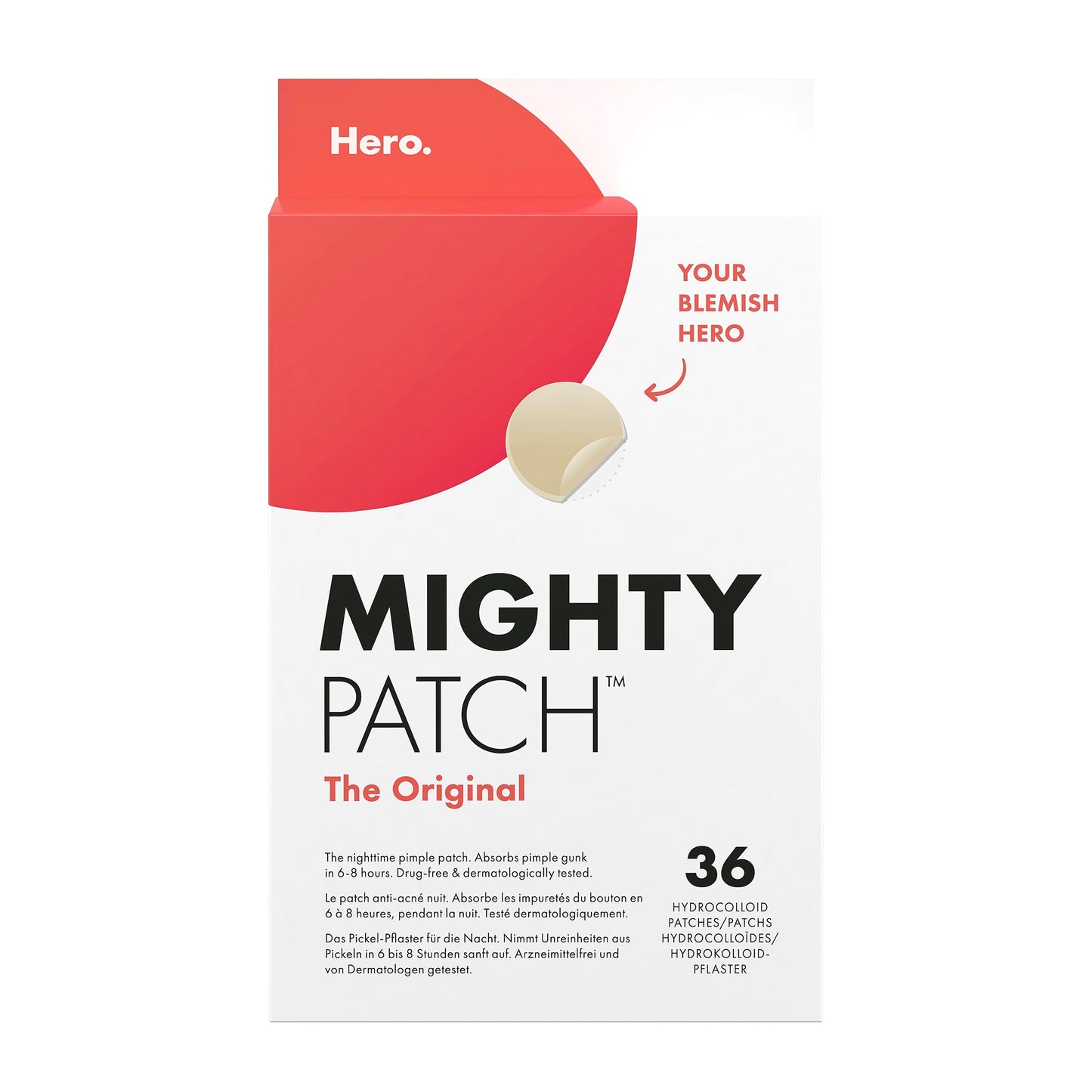 Mighty Patch Original Spot Patches by Hero Cosmetics, Day & Night Time Acne Treatment, Clear Spot Remover Hydrocolloid Patches, Anti Acne Dots, Spot Treatment Pimple Stickers - 36 Patches