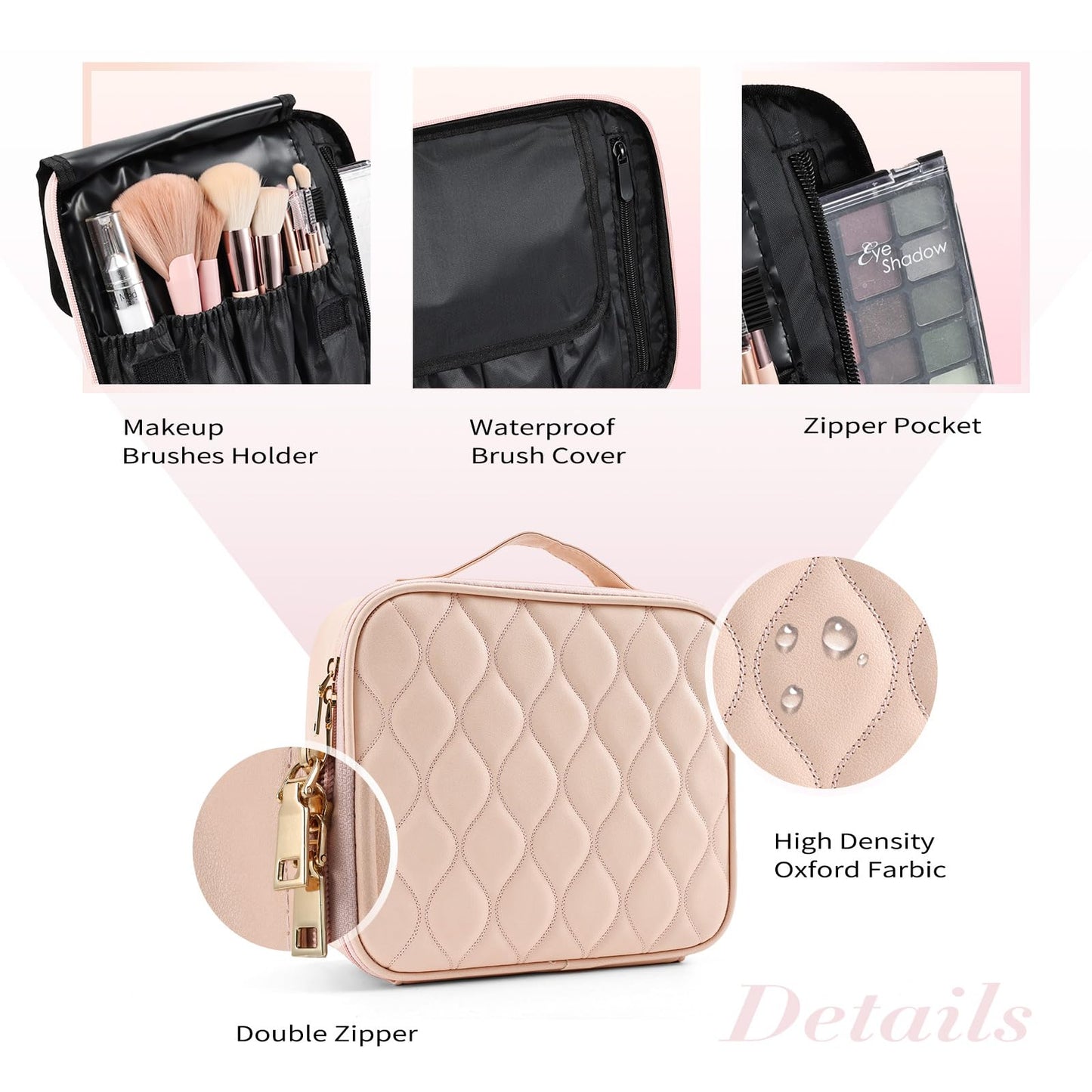 Joligrace Makeup Bag Cosmetic Case Vanity Travel Beauty Box Make Up Train Case Hairdressing Tools Organiser with Adjustable Compartment Oxford Fabric, Black