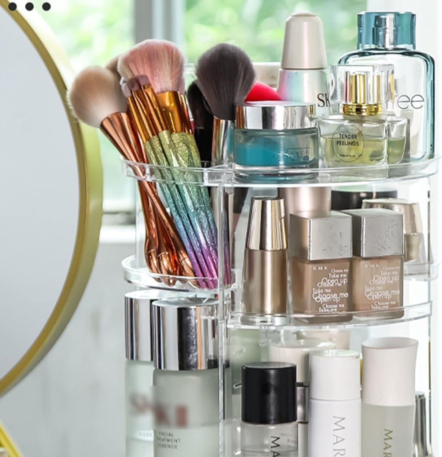 Makeup Organizer, 360 Degree Rotating Cosmetic Organiser, with 6 Adjustable Layers Clear Spinning Makeup Stand Skincare Display Case, Large Capacity for Countertop Vanity