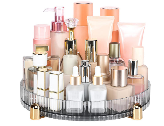 ROWNYEON 360 Rotating Makeup Organiser,Spinning Skincare organiser Bathroom Organiser Perfume Organiser Tray, Cosmetics Organizer Tray for Vanity,Dressing Table,Countertop,Kitchen,Clear