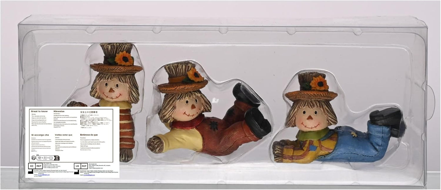Valery Madelyn Autumn Decorations, Lovely Set of 3 Scarecrows Ornaments with Waterproof Resin Autumn Home Decor, Scarecrows Gifts for Women, Fall Decorations for Living Room, Bedroom, Garden 7.2CM