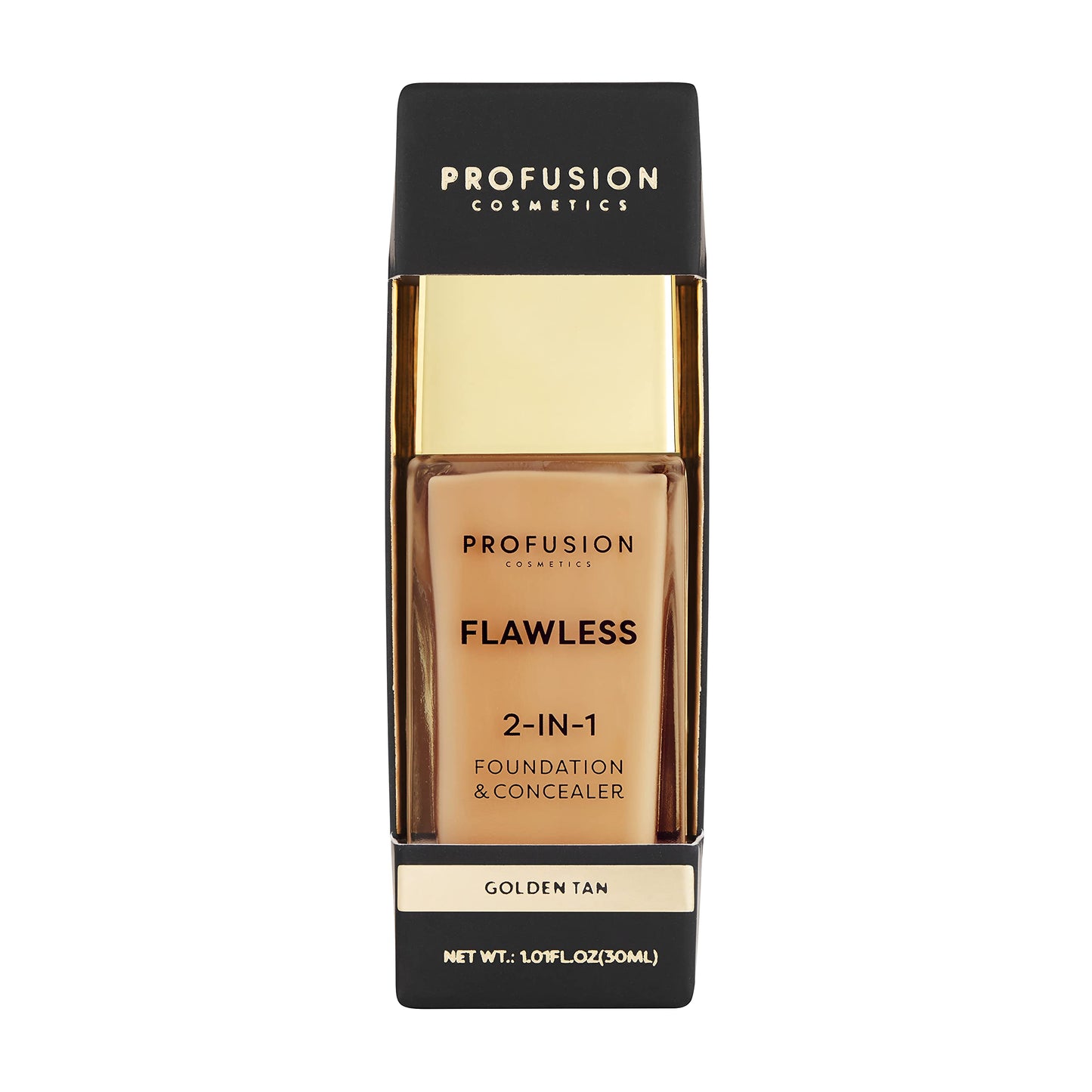 Profusion Cosmetics 2-In-1 Foundation and Concealer for Medium Deep Skin Tone, Flawless Full Coverage and Matte Finish with Convenient Solution for Achieving Polished Look - Golden Tan