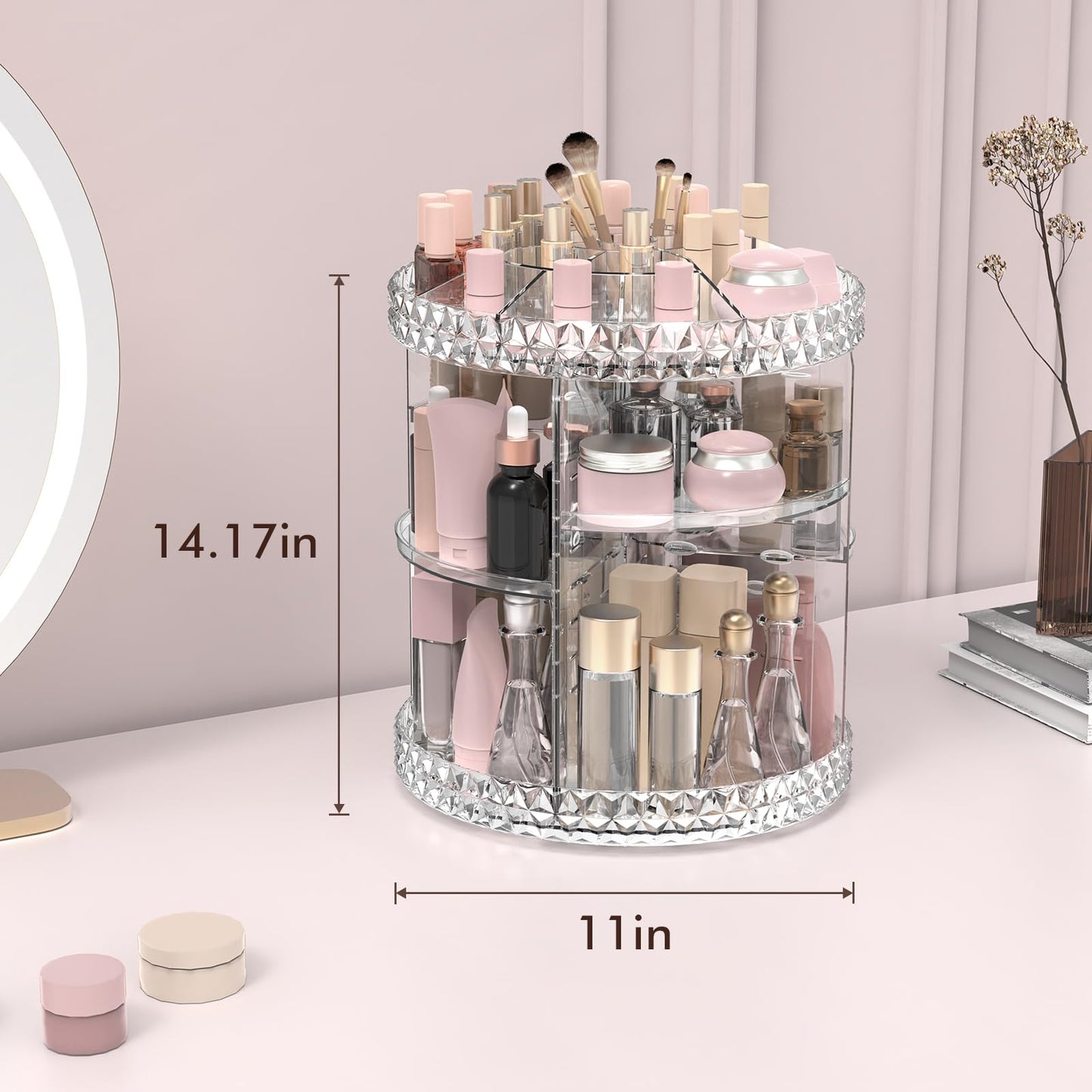 Rotating Makeup Organizer, 360° Spinning Skincare Organizers, Adjustable Layer Cosmetic Storage Lazy Susan Makeup Organizers for Dresser Bathroom, Large, Clear