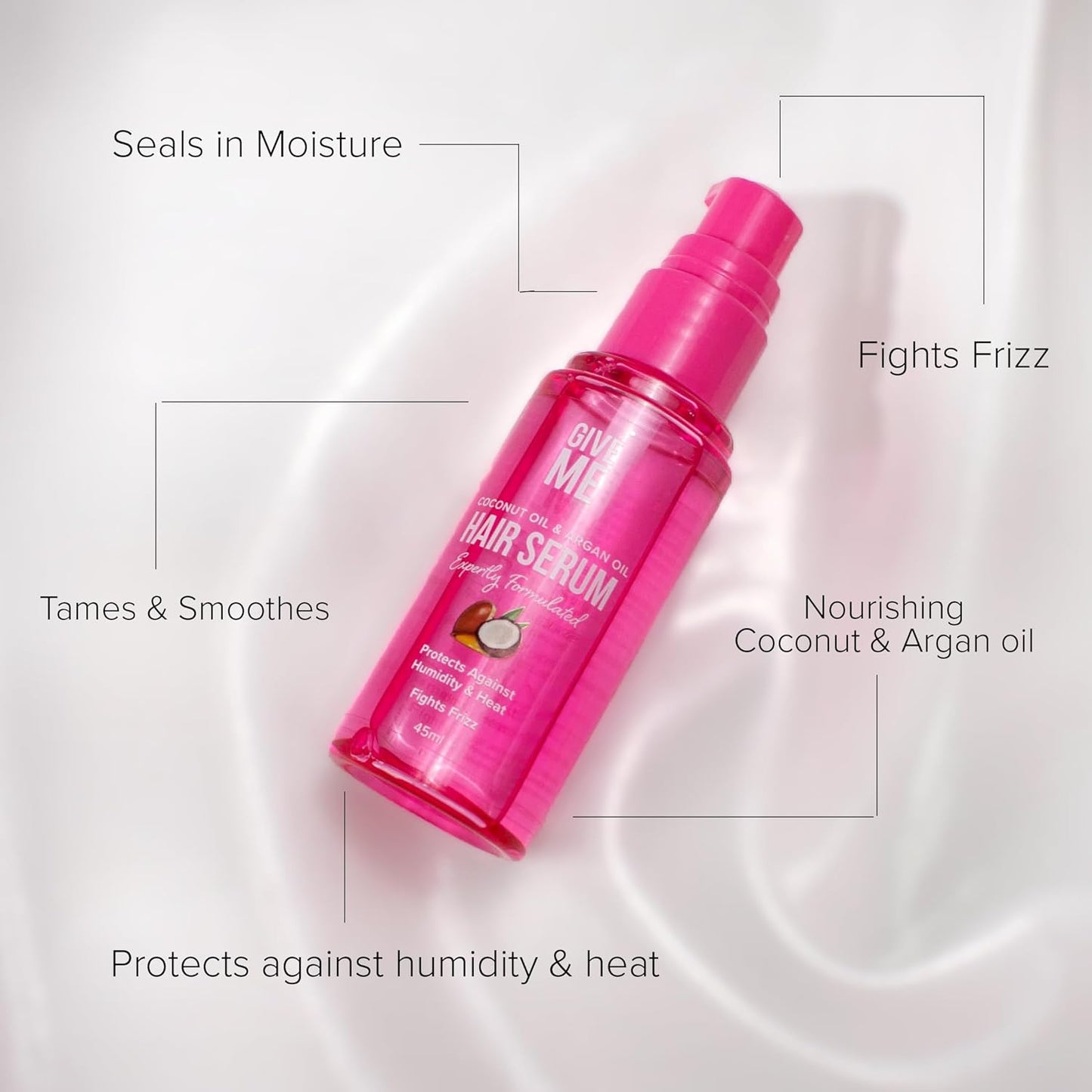 Give Me Cosmetics Hair Serum, Frizz Tamer, Seal in Moisture to Smooth, Tame & Protect, Enriched with Coconut and Argan Oil