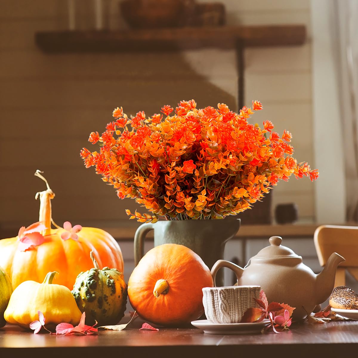 12 Bundles Artificial Fall Flowers No Fade Faux Autumn Plants,Fake Indoor Outdoor Greenery for Thanksgiving Christmas Wedding Party Home Garden Décor (Autumn)