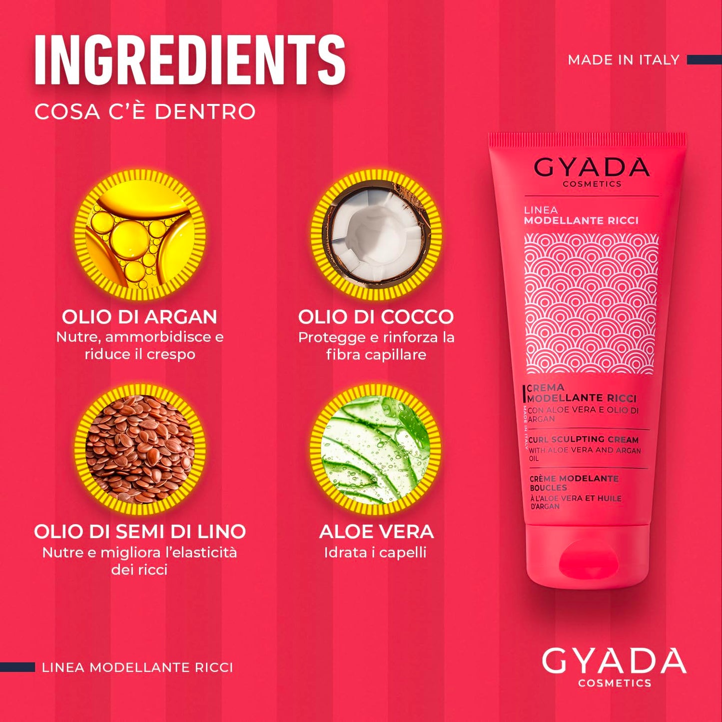 GYADA COSMETICS, 5th Anniversary Sculpting Curl Cream with Smoothing and Anti-Frizz Effect with Aloe Vera, Linseed Oil, Coconut, Argan and Jojoba 75ml