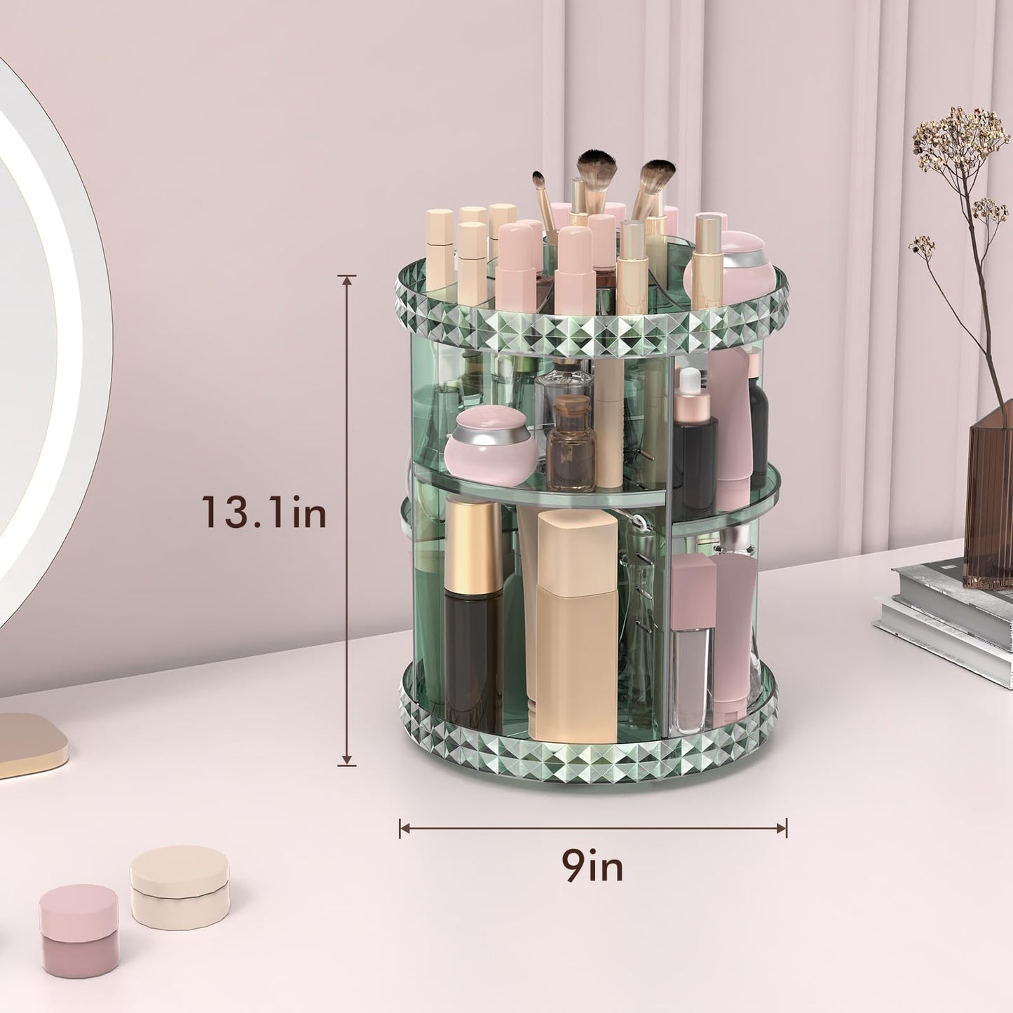Rotating Makeup Organizer, 360° Spinning Skincare Organizers, Adjustable Layer Cosmetic Storage Lazy Susan Makeup Organizers for Dresser Bathroom, Large, Clear