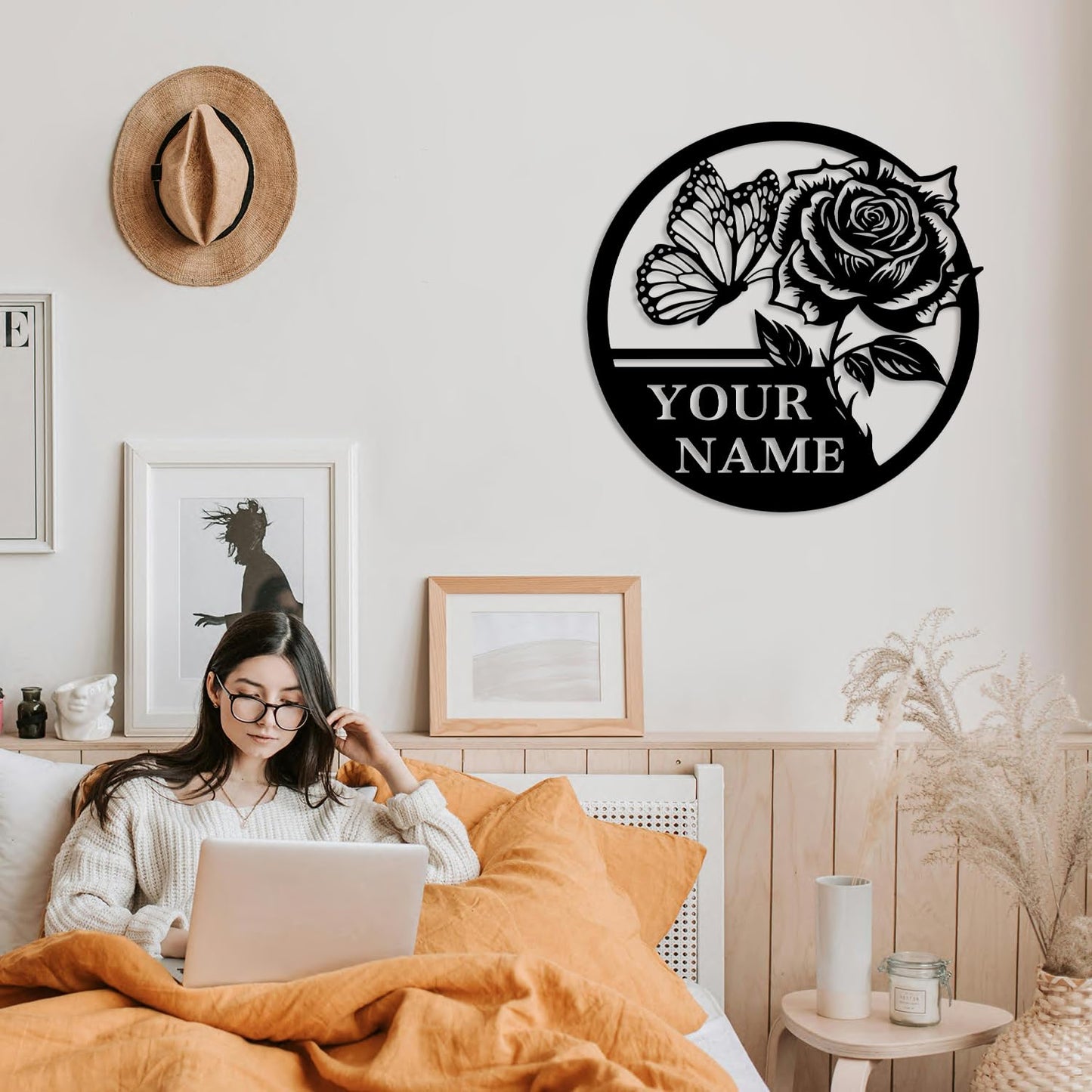 Custom Garden Name Metal Sign,Rose Flower Garden Metal Sign,Personalized Rose Flower Sign, With Stake Porch Decor Garden Decoration,Mother's Day Mom Grandma Gardener Gift (Rose A)