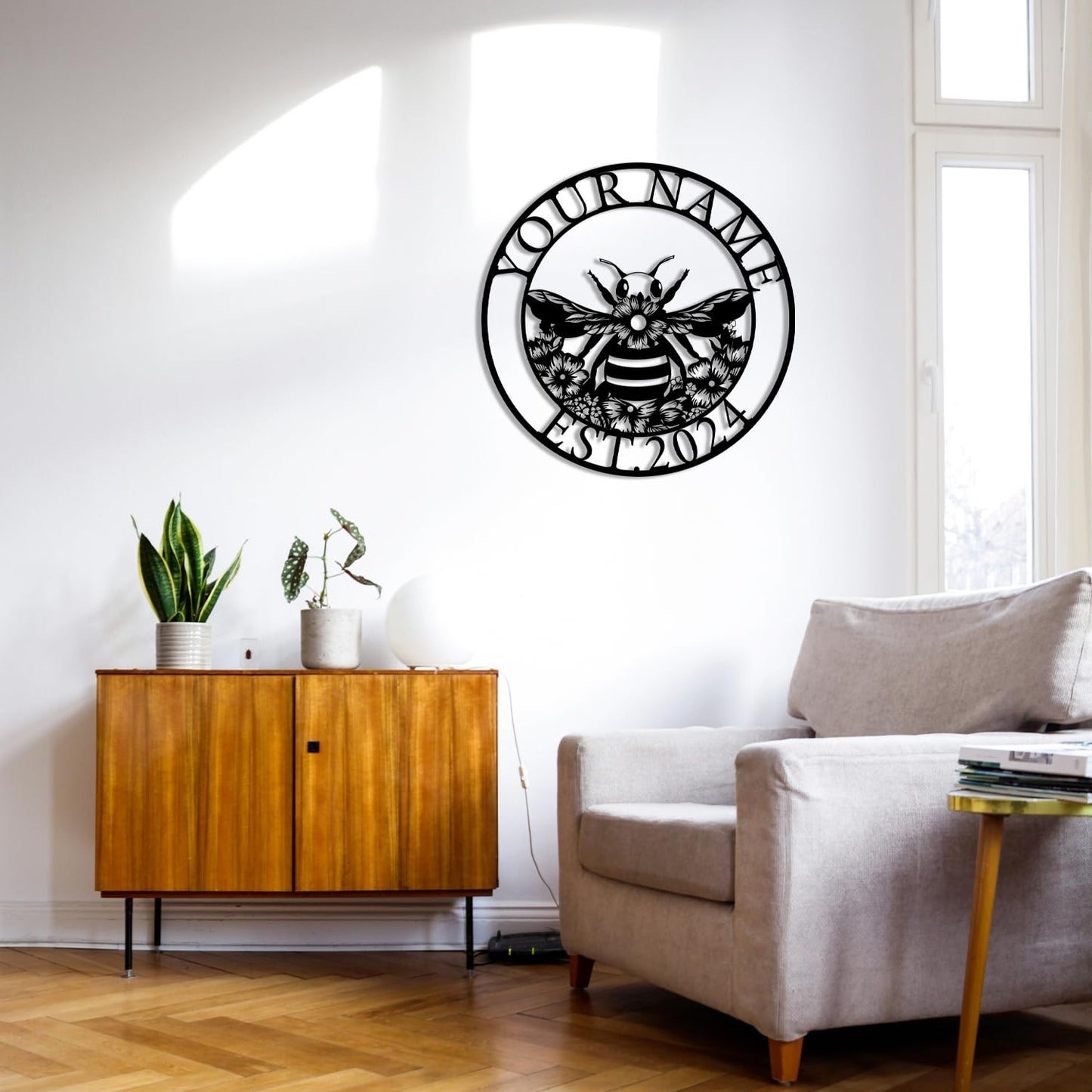 Custom Honey Bee Metal Wall Sign, Personalized Metal Bee Decor, Bee Garden Art, Gift for Bee Keeper, Bee Farm Sign, Gardener Decor, Bee Art (Bee M)