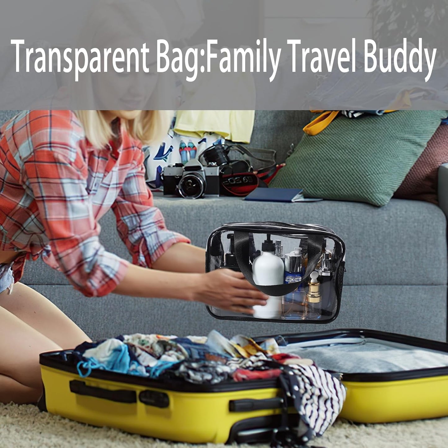 Clear Toiletry Bag & Makeup Organizer - Extra Large Travel Cosmetic with Double Zippers with Handles Waterproof Toiletries Bag for Women & Men (Transparent PVC)