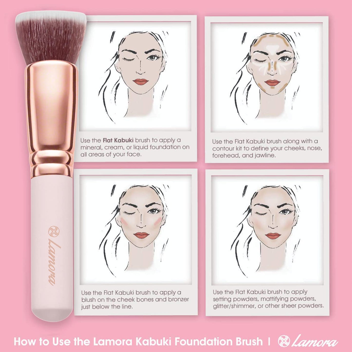 Make Up Brush Foundation Kabuki Flat Top - Perfect For Blending Liquid, Cream or Flawless Powder Cosmetics - Buffing, Stippling, Concealer - Premium Quality Synthetic Dense Bristles!