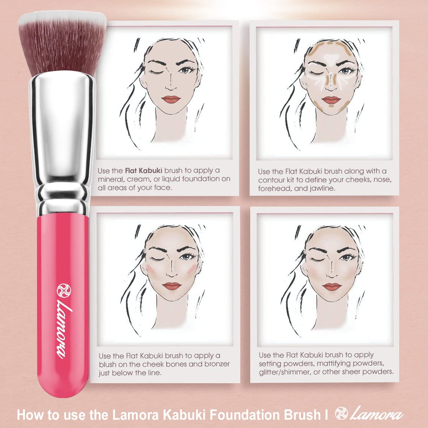 Make Up Brush Foundation Kabuki Flat Top - Perfect For Blending Liquid, Cream or Flawless Powder Cosmetics - Buffing, Stippling, Concealer - Premium Quality Synthetic Dense Bristles!