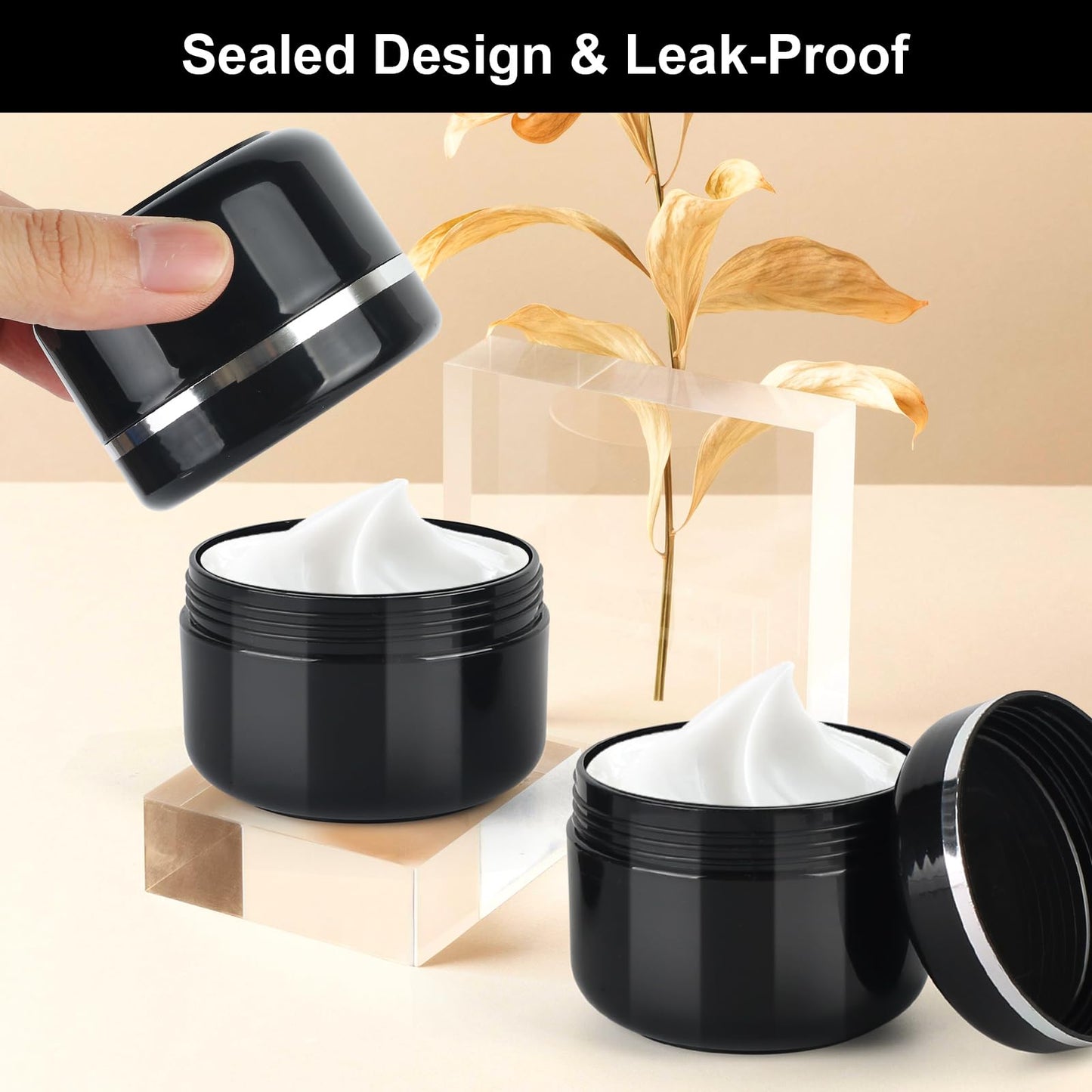 15 Pcs 50ml Cosmetic Sample Jars, Plastic Refillable Travel Pots, Cosmetic Pots with Lids, Travel Pots for Toiletries, with Spatulas, Labels and Pen for Makeup Beauty Nails