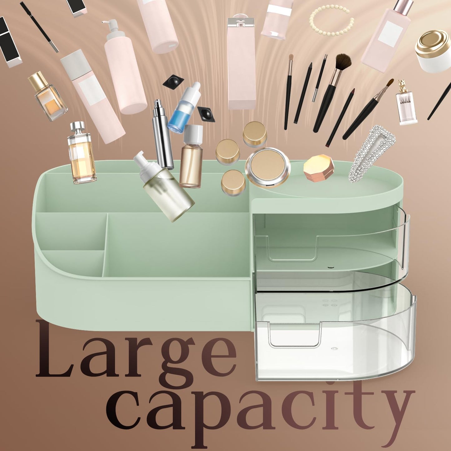 Makeup Organiser, Large Capacity Cosmetic Organisers for Beauty Skincare Jewelry, Make Up Storage Cosmetic Dressing Table Organiser Makeup Box with Drawer for Bedroom Bathroom Dresser Office (White)