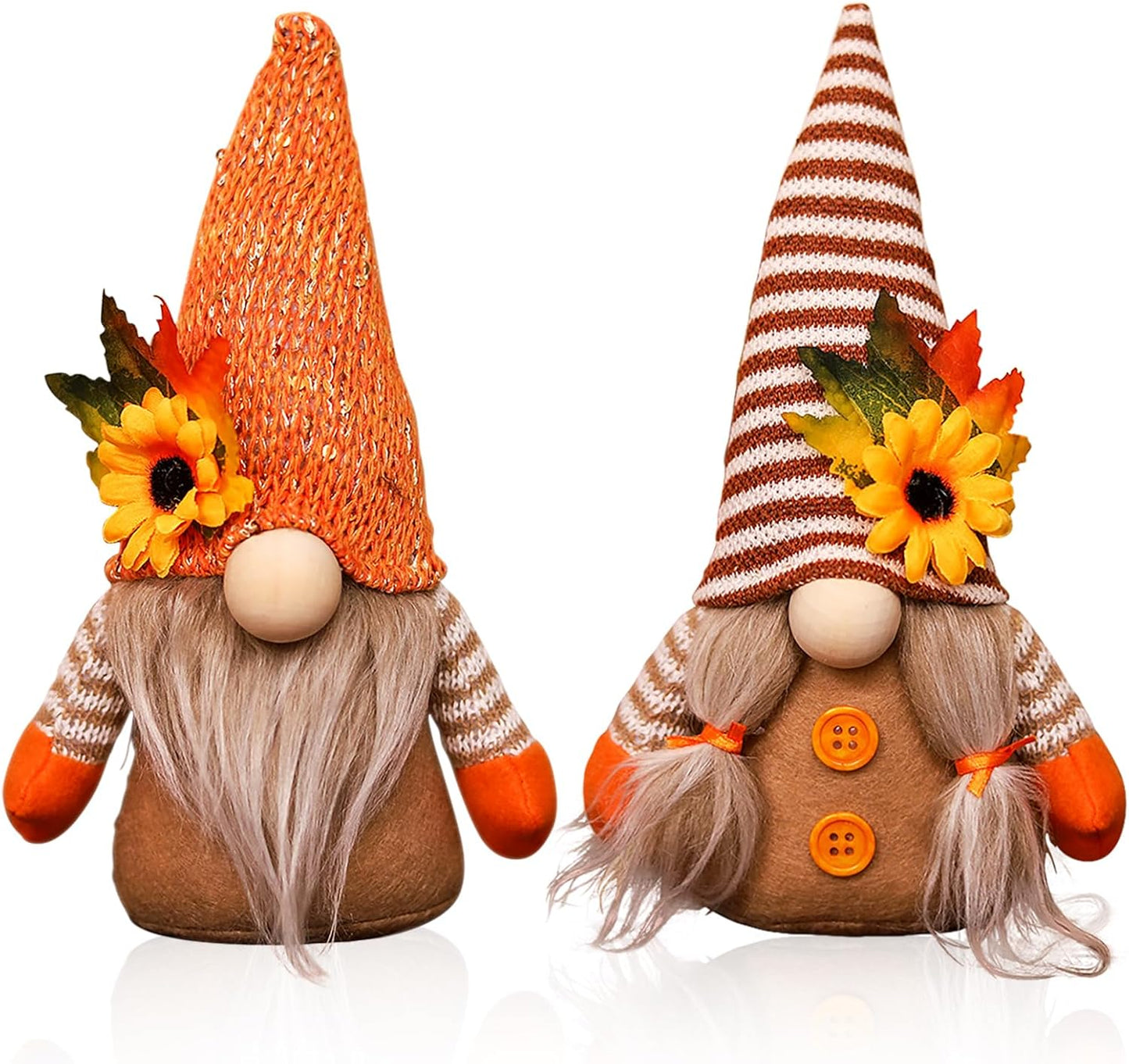 Feibety 2Pcs Autumn Gonk Decorations,Fall Harvest Plush Handmade Sunflower Maple Leaf Elf Dwarf Decor for Home Decor,Handmade Harvest Themed Decor for Farmhouse Holiday Home Kitchen Party