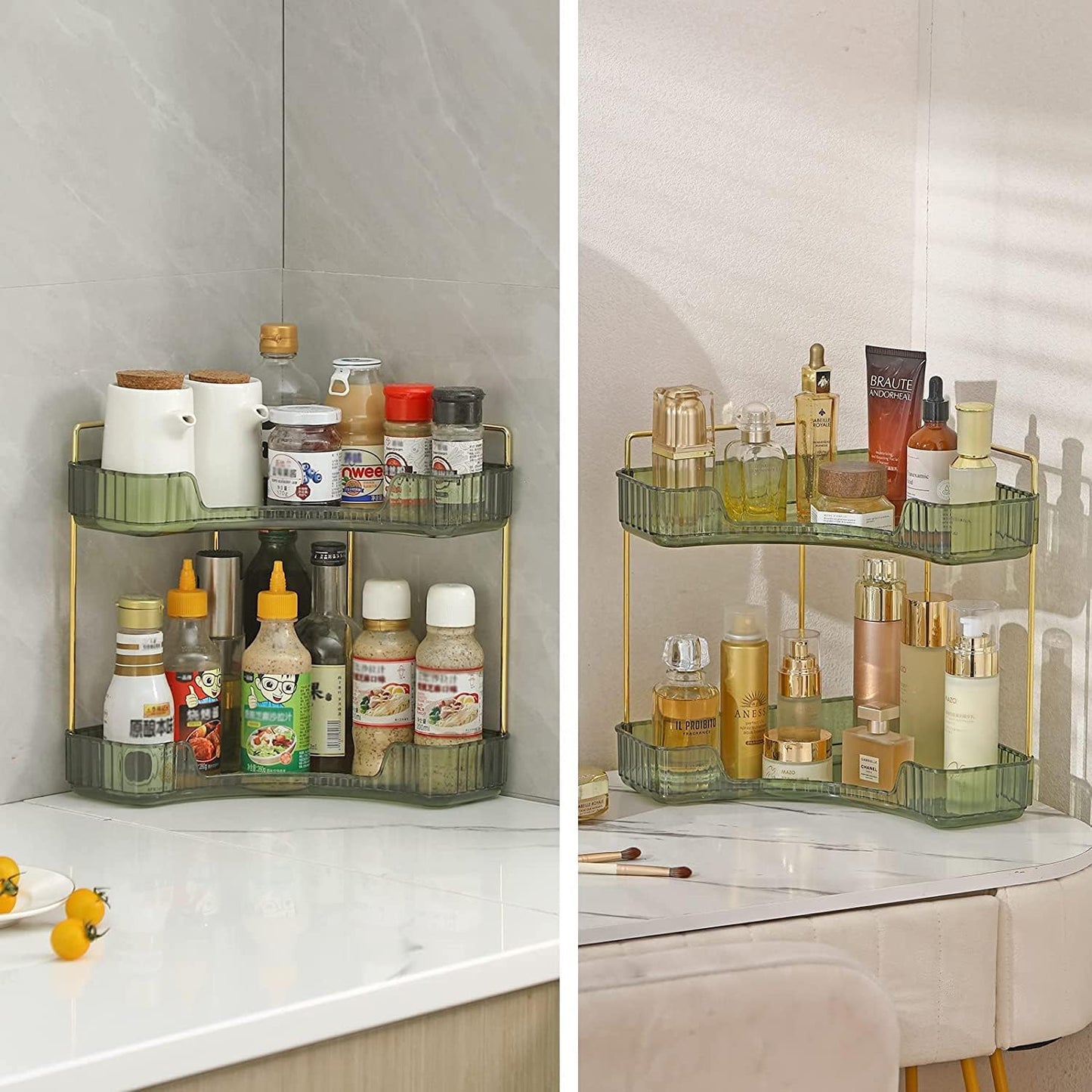 Bingobang Makeup Organiser Corner Trays, 3 Tiers Skincare Cosmetic Organizer Acrylic Large, Storage Tidy for Lipstick, Nail Care, Perfume, Brush, Vanity Dresser, Bedroom, Kitchen, Bathroom(Grey)