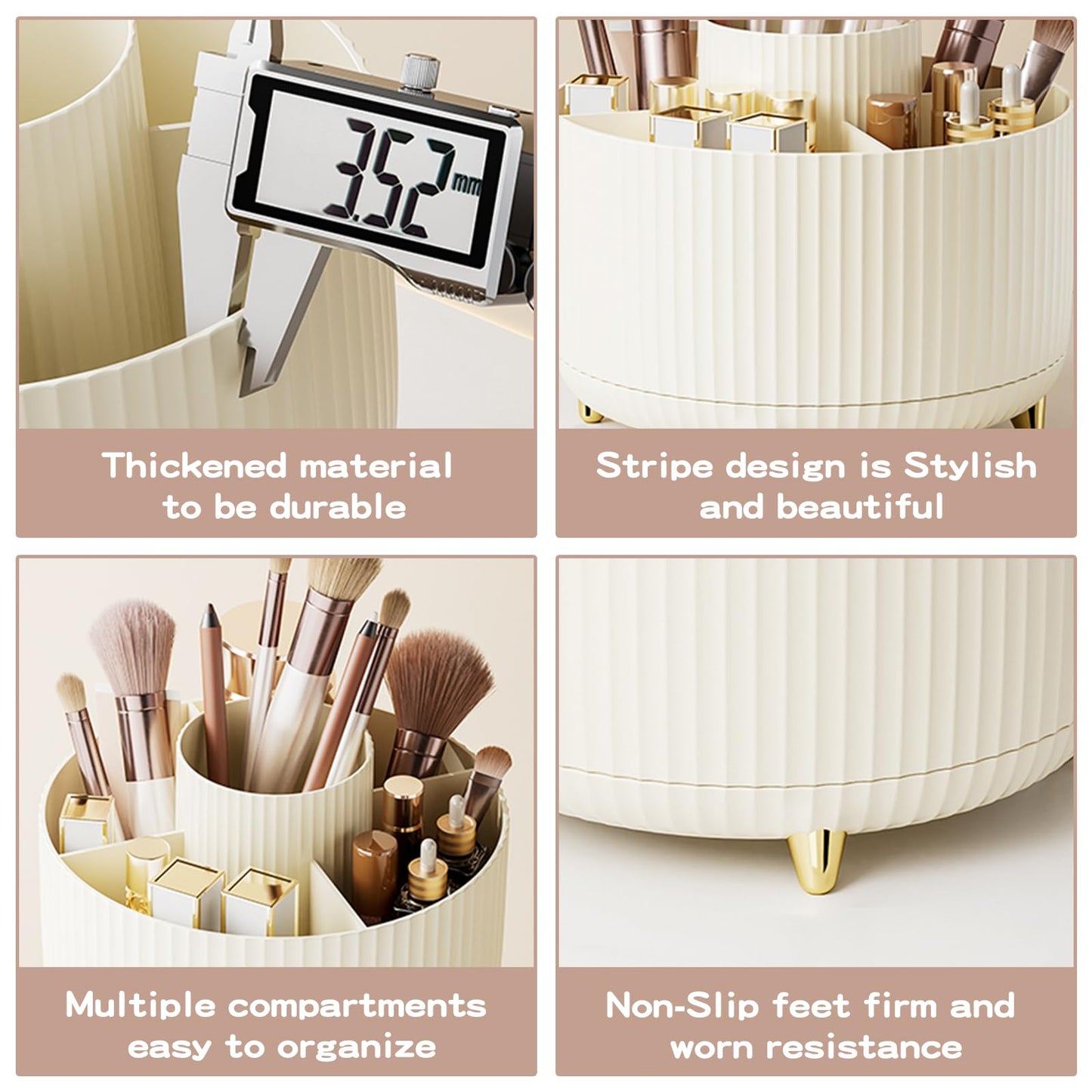 fanado 360° Rotating Makeup Organiser, Makeup Brush Holder, 5 Compartment Makeup and Skincare Storage for Vanity, Desktop, Bathroom (Purple)