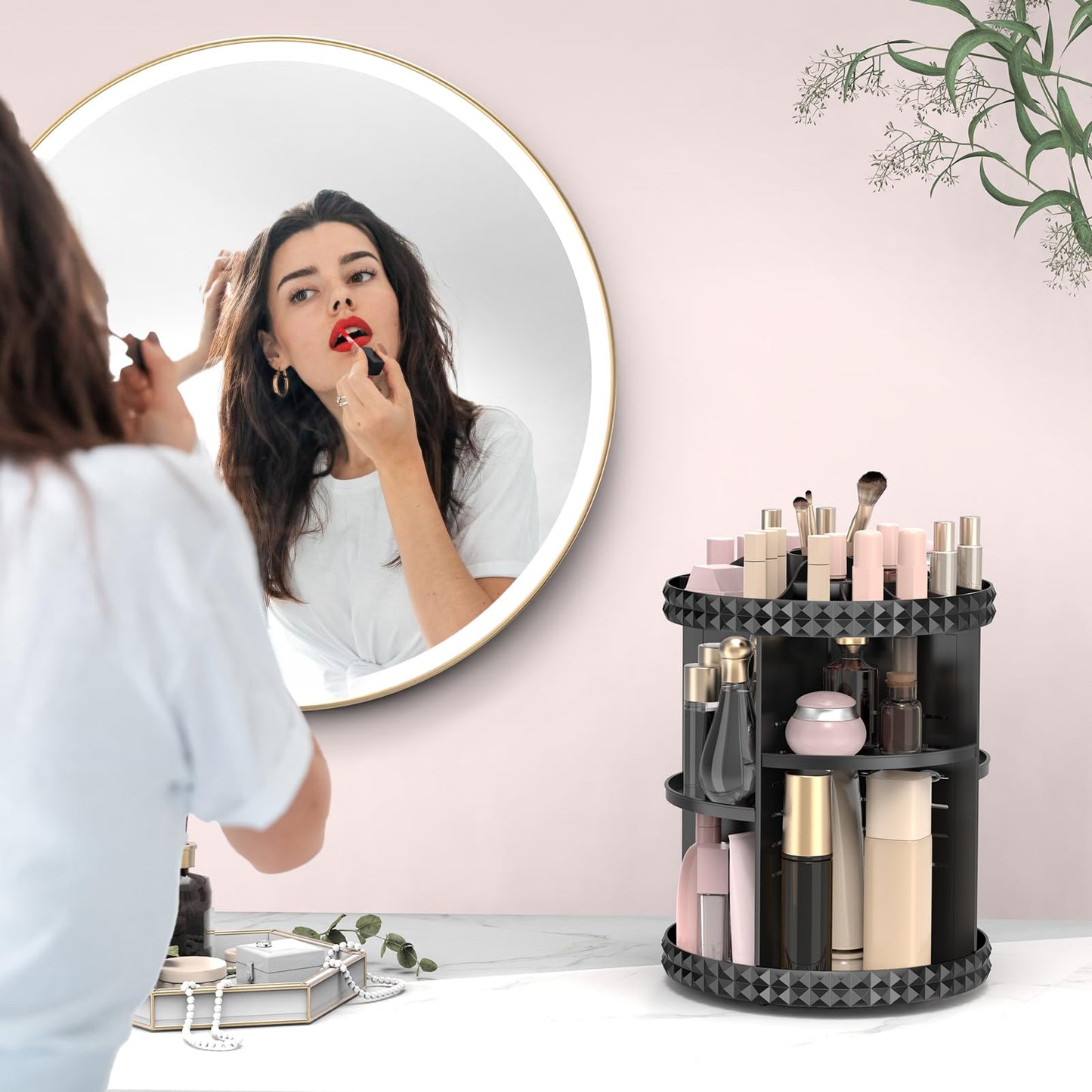 Rotating Makeup Organizer, 360° Spinning Skincare Organizers, Adjustable Layer Cosmetic Storage Lazy Susan Makeup Organizers for Dresser Bathroom, Large, Clear