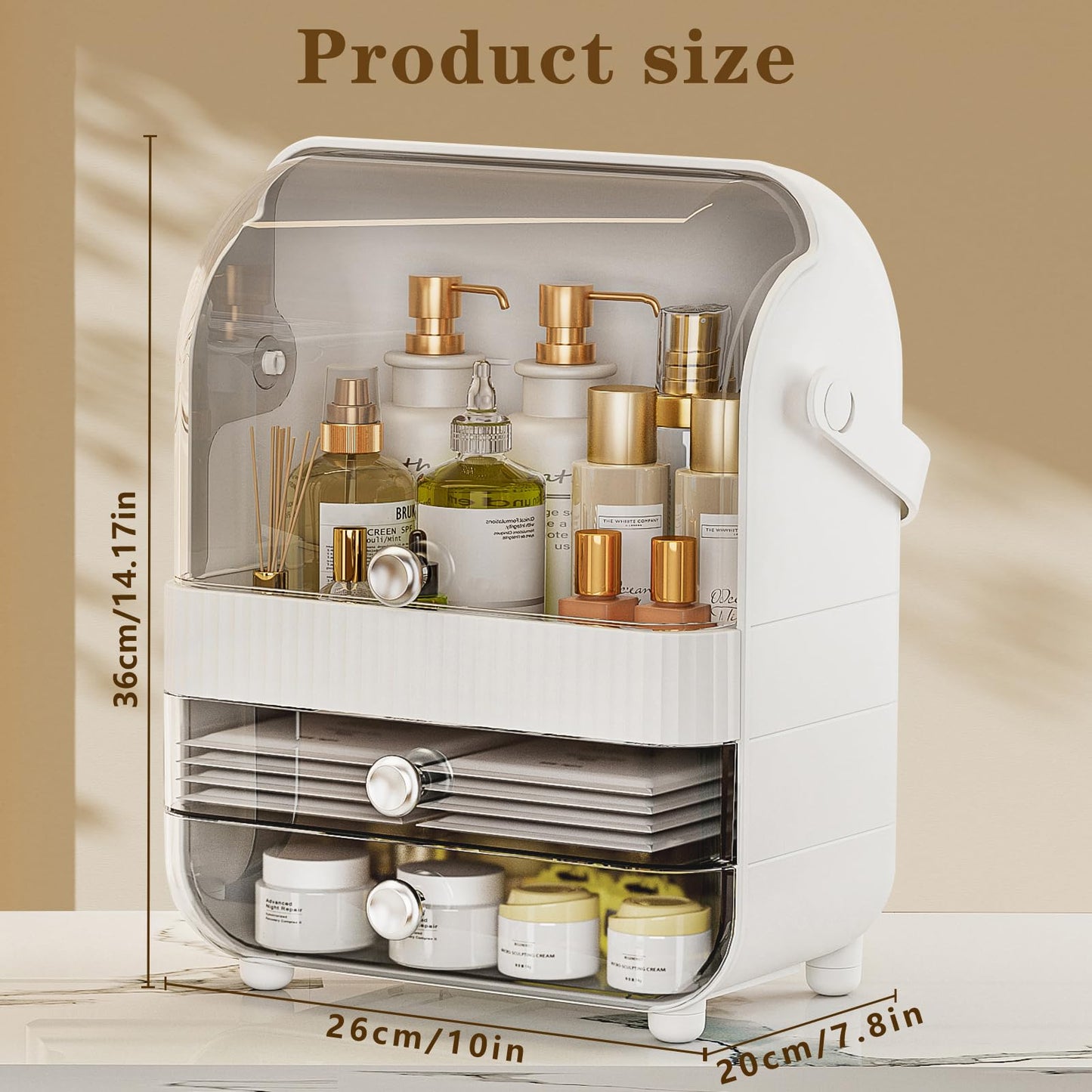 Makeup Organiser, Skincare Storage, Multi-Function Makeup Drawer Organisers Storage for, Skin Care Bathroom Countertop Bedroom Vanity Desk, White