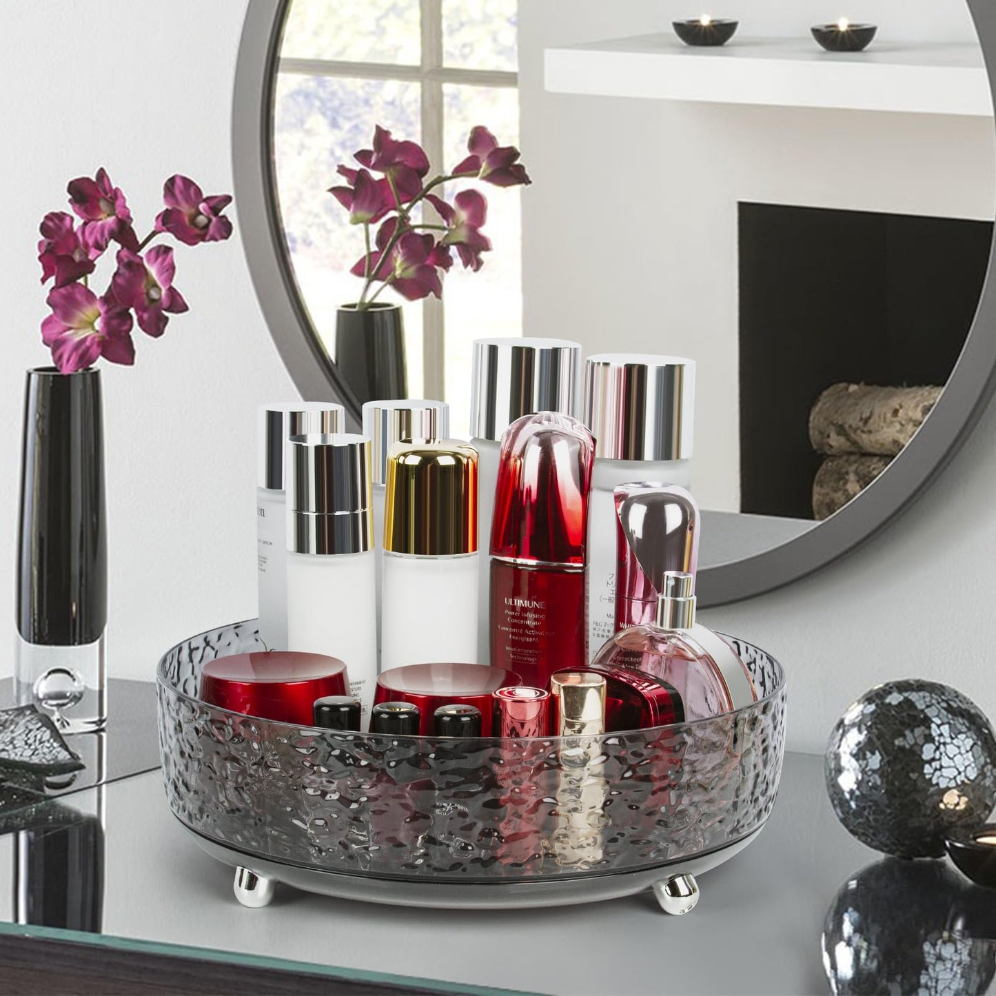 CECOLIC 360° Rotating Makeup Organizer, 11'' Lazy Susan Perfume Organizer Tray, Spinning Skincare Cosmetics Storage Organizer for Vanity, Dresser and Bathroom Countertop (Clear)