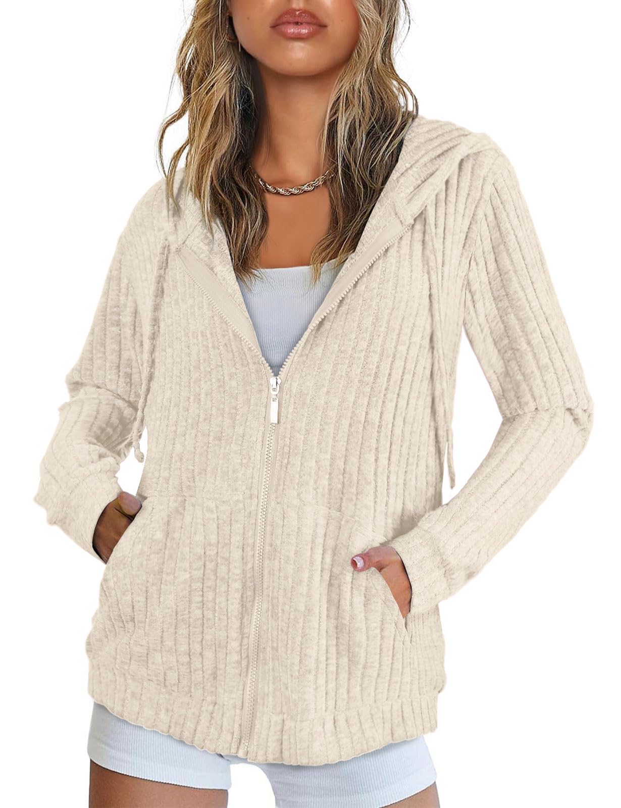 Flikity Womens Cardigans Zip Up Ladies Hoodies with Large Pockets Long Sleeve Tunic Tops Ladies Lightweight Jackets Casual Work Clothes M-XXL