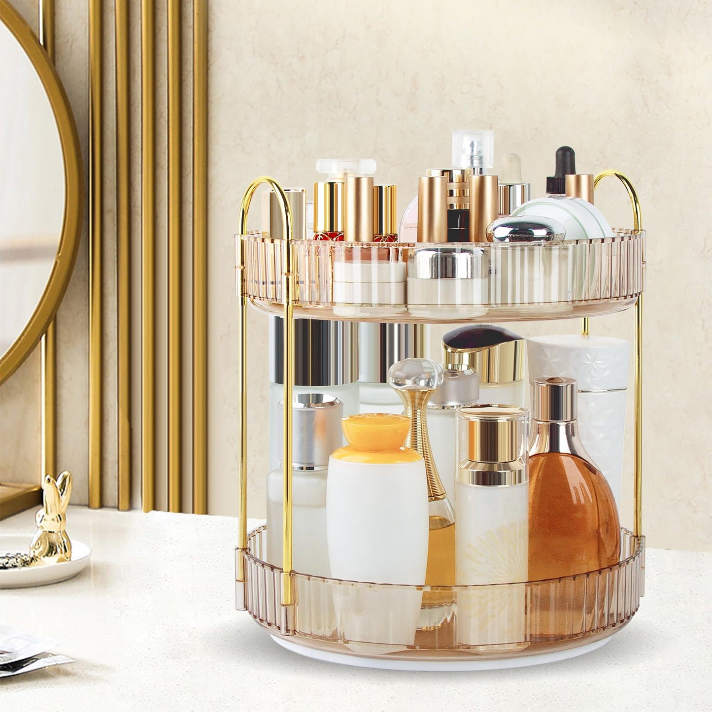 Boxalls Make up Organiser 360° Rotating, 3 Tier Large Capacity Bathroom Organizer, Cosmetics Vanity Storage, Dressing Table Organiser, Skincare Spinning Carousel for Skincare Perfume (3 Tiers, Green)