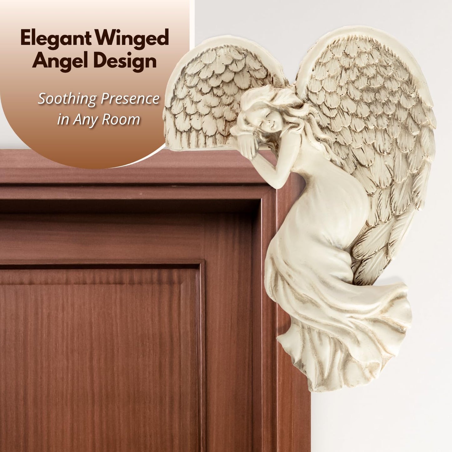 Marco Paul Sleeping Angel Corner Door Frame Statue Resin Angel Ornament Stone Effect Female Figurine Angel Wings Left Angle Door Sculpture Wall Art for Garden, Weddings, Home Decor