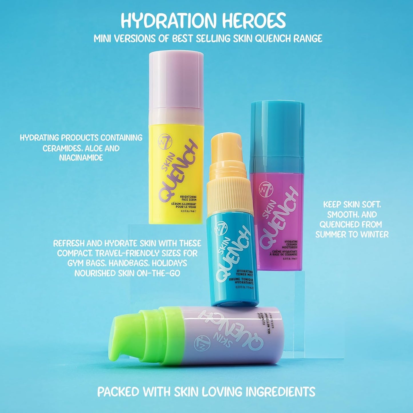 W7 Skin Quench Cuties Gift Set - Travel Size Hydrating Skincare Minis - Moisturising Skincare Gift