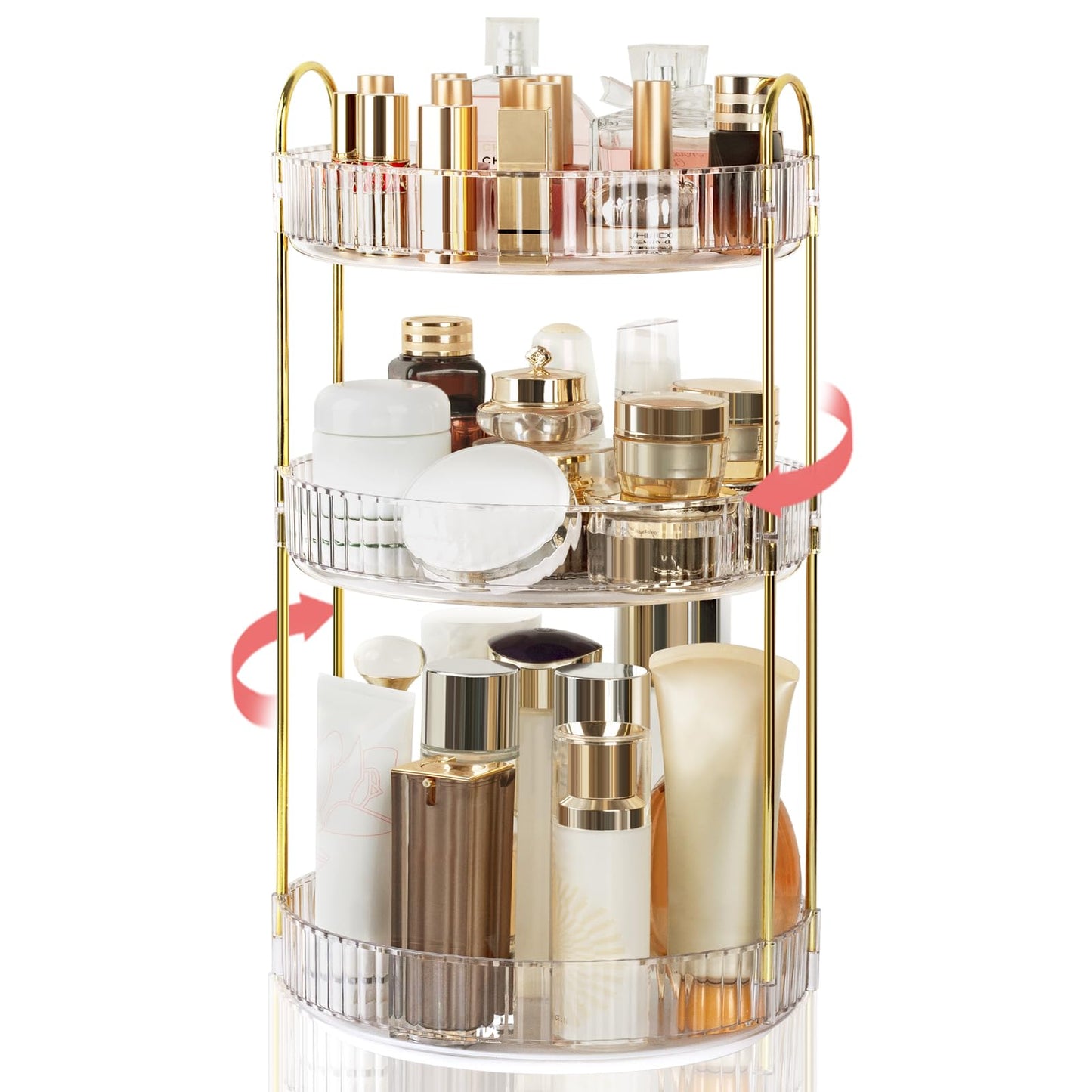 Boxalls Make up Organiser 360° Rotating, 3 Tier Large Capacity Bathroom Organizer, Cosmetics Vanity Storage, Dressing Table Organiser, Skincare Spinning Carousel for Skincare Perfume (3 Tiers, Green)