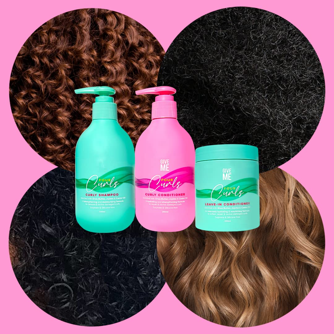 Give Me Cosmetics Four Curls Shampoo, Curly Hair Products, Moisturising, Sulphate Free, Hydrating Formula Infused with Shea Butter Castor and Jojoba Oil