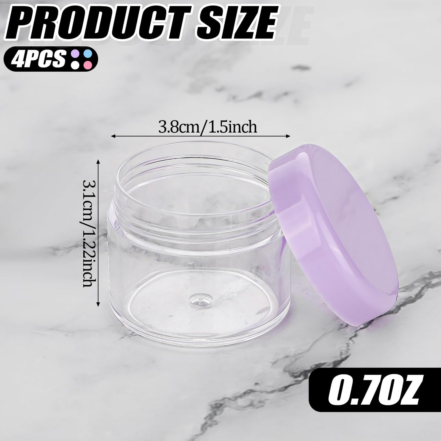 4 Pcs Plastic Cosmetic Cream Jars with Lids - Spatula, Travel-Sized, Leak-Proof, Refillable Makeup Containers, 0.7oz Round Jars for Storage Liquid Oils, Salves, DIY Making (Black)