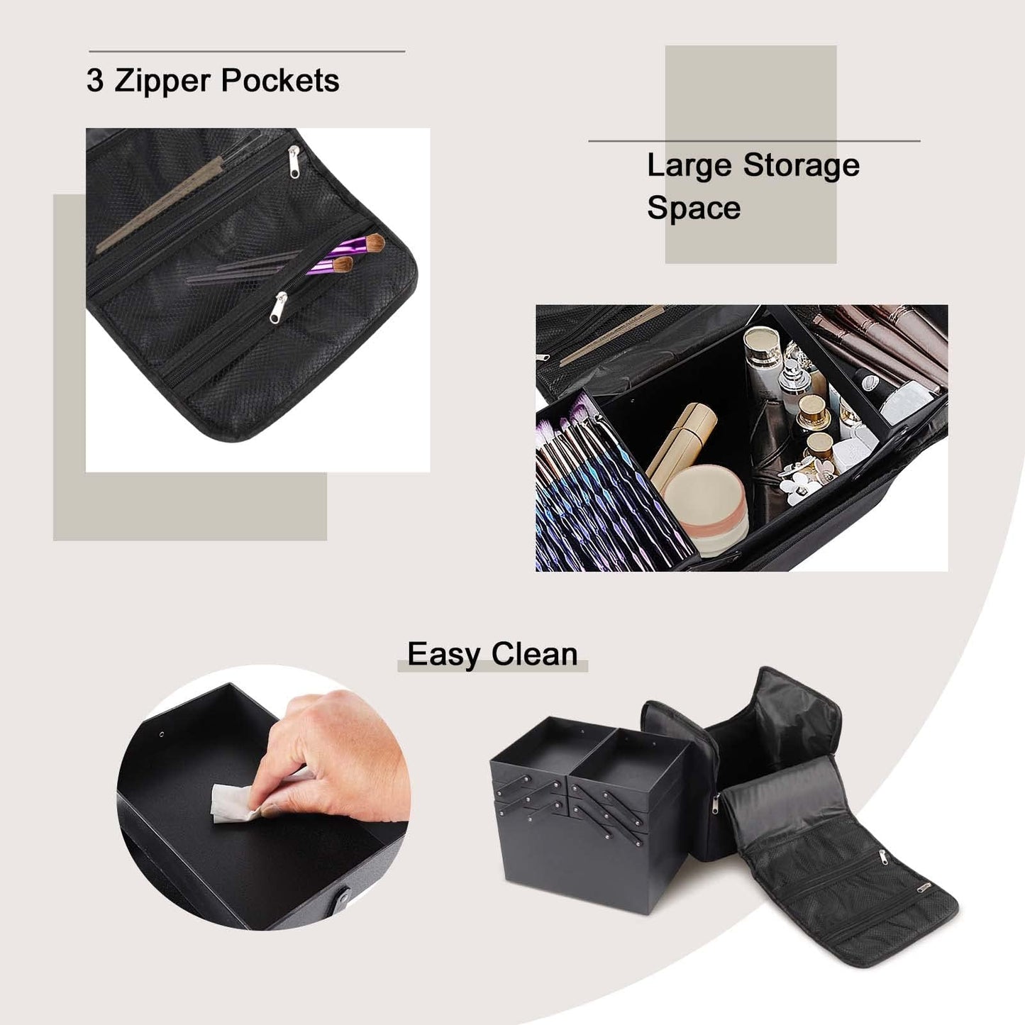 Makeup Case Large Vanity Case – 29x21x27cm Portable Cosmetic Organiser with Shoulder Strap – Professional Make Up Case for Travel & Home, Durable Nylon Storage Beauty Box