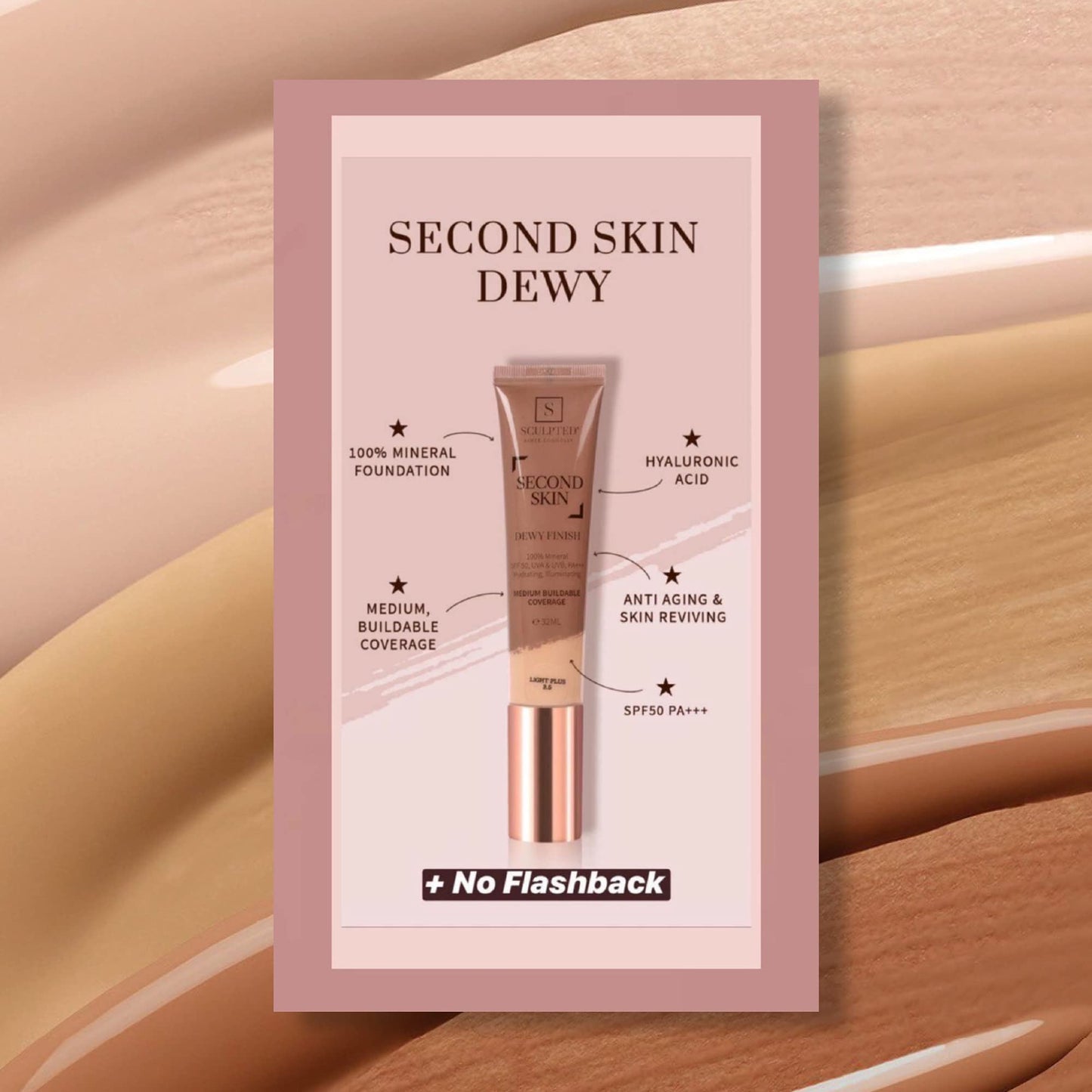 Second Skin Dewy Liquid Face Foundation from Sculpted by Aimee - 32ml Buildable, Medium Coverage Foundation with Dewy Finish, Hyaluronic Acid, Collagen Boosting Formula, SPF 50, (Fair Plus 2.5)
