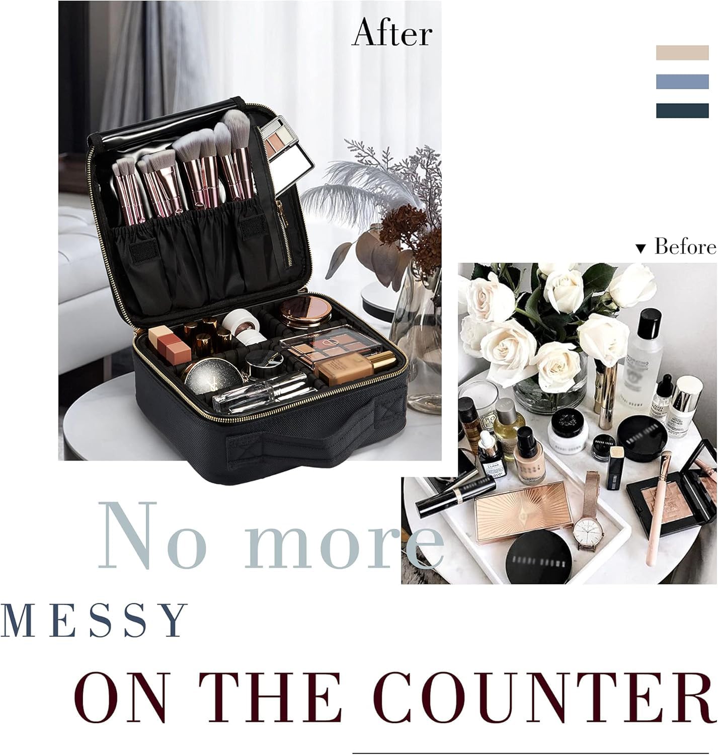 Joligrace Makeup Bag Cosmetic Case Vanity Travel Beauty Box Make Up Train Case Hairdressing Tools Organiser with Adjustable Compartment Oxford Fabric, Black