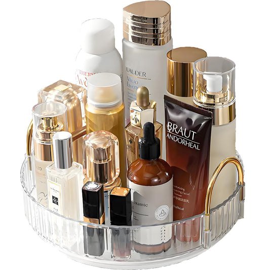 Makeup Organizer for Vanity 360 Rotating, Large Capacity Cosmetic Organisers for Lipsticks, Jewelry, Nail Care, Skincare, Perfume, Ideal Desk Organizer for Dresser, Bathroom and Kitchen(Gold, 1 Tier)