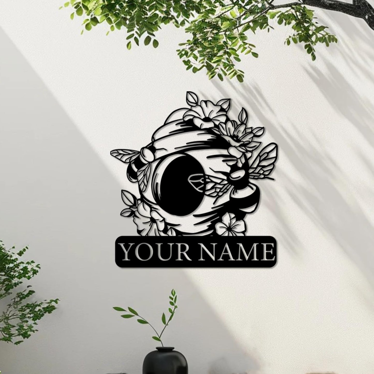 Custom Honey Bee Metal Wall Sign, Personalized Metal Bee Decor, Bee Garden Art, Gift for Bee Keeper, Bee Farm Sign, Gardener Decor, Bee Art (Bee M)