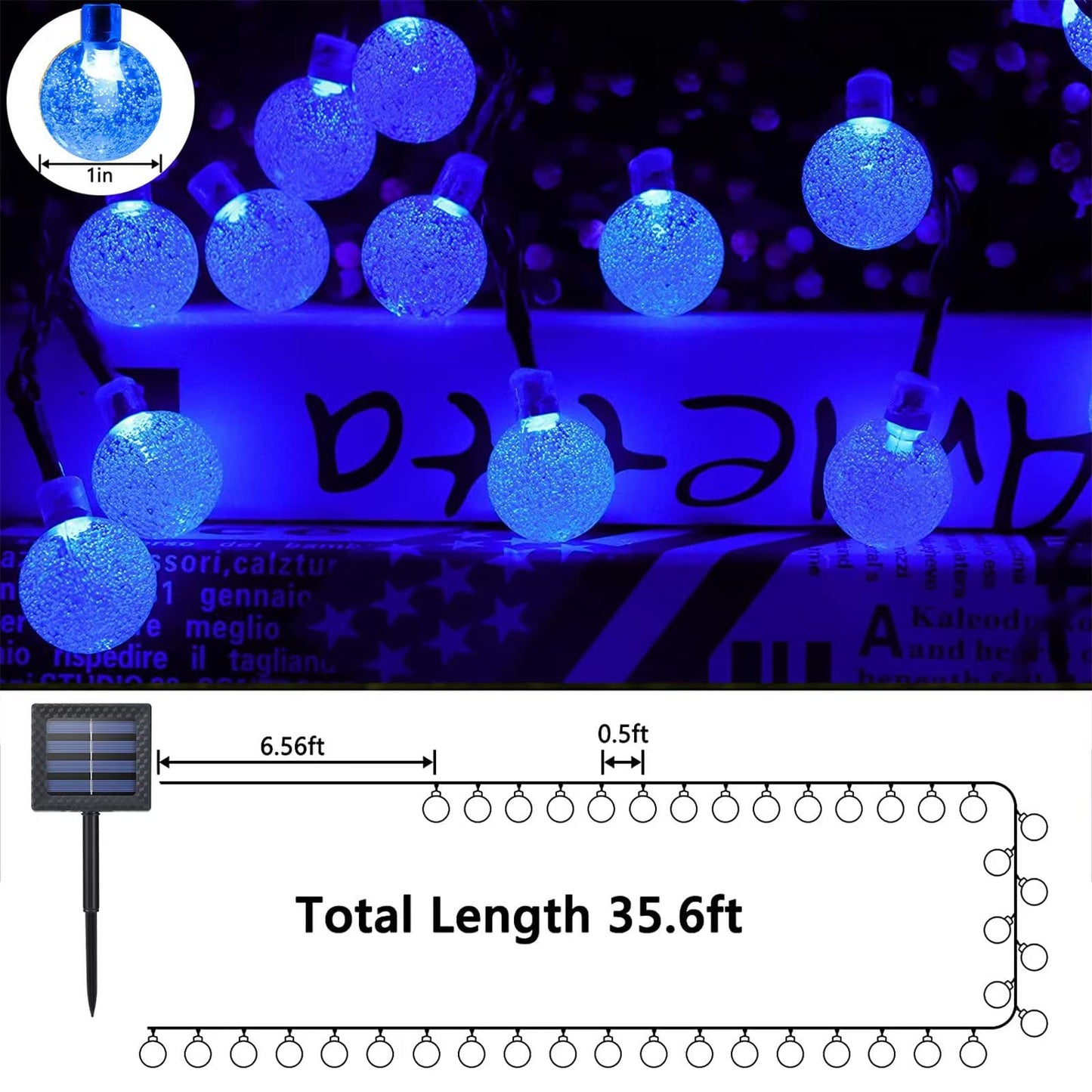 Solar Garden Lights Outdoor, 36ft 60 LED Solar String Lights Waterproof, Solar Powered Crystal Ball Indoor/Outdoor Fairy Lights Decorative for Garden, Patio, Yard, Festival, Parties (White)