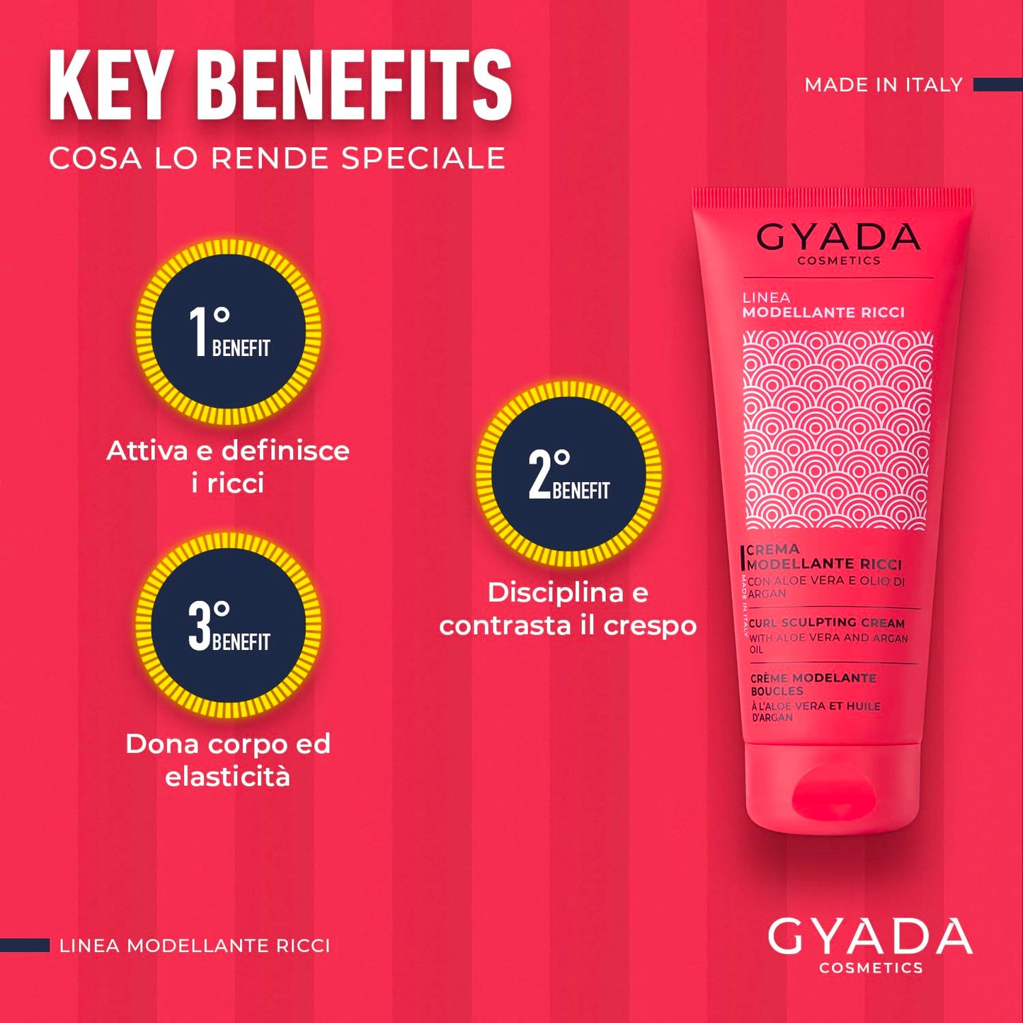 GYADA COSMETICS, 5th Anniversary Sculpting Curl Cream with Smoothing and Anti-Frizz Effect with Aloe Vera, Linseed Oil, Coconut, Argan and Jojoba 75ml