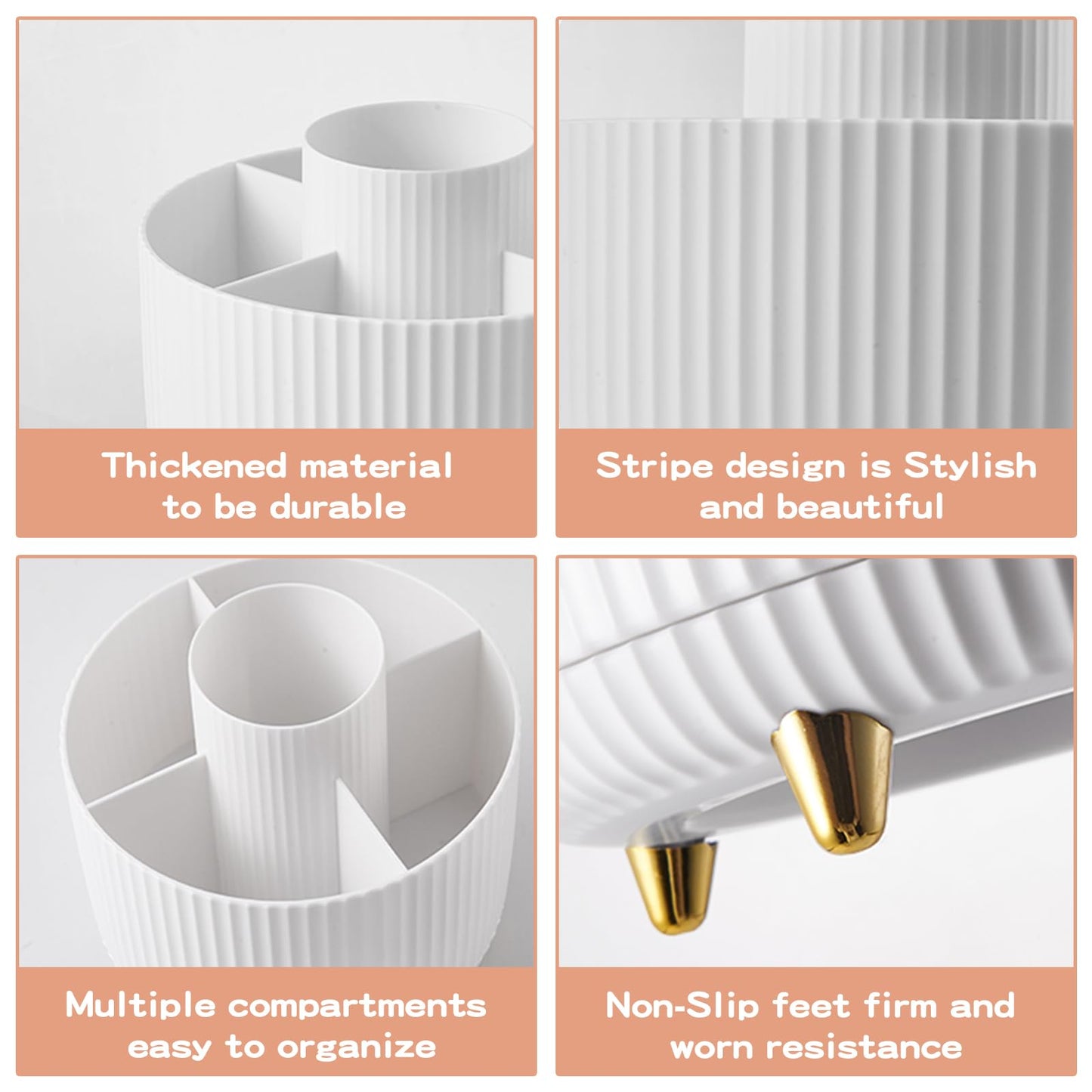 fanado 360° Rotating Makeup Organiser, Makeup Brush Holder, 5 Compartment Makeup and Skincare Storage for Vanity, Desktop, Bathroom (Purple)