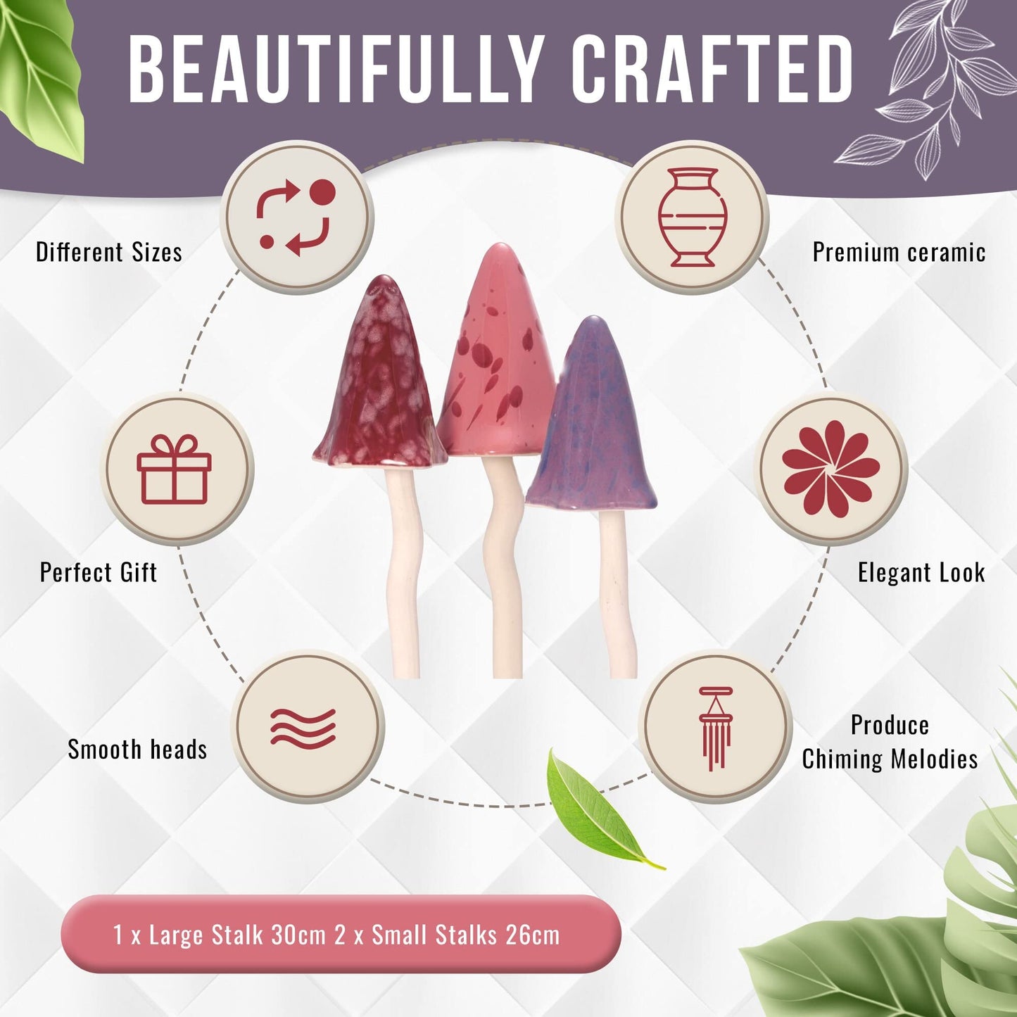 HH Home Hut Tinkling Ceramic Toadstools - Colourful Garden Ornaments, Mushrooms Plant Pot Set of 3 Outdoor Decor, Kids Gardening Set Fairy Garden Large Accessory (Yellow, Red, Orange)