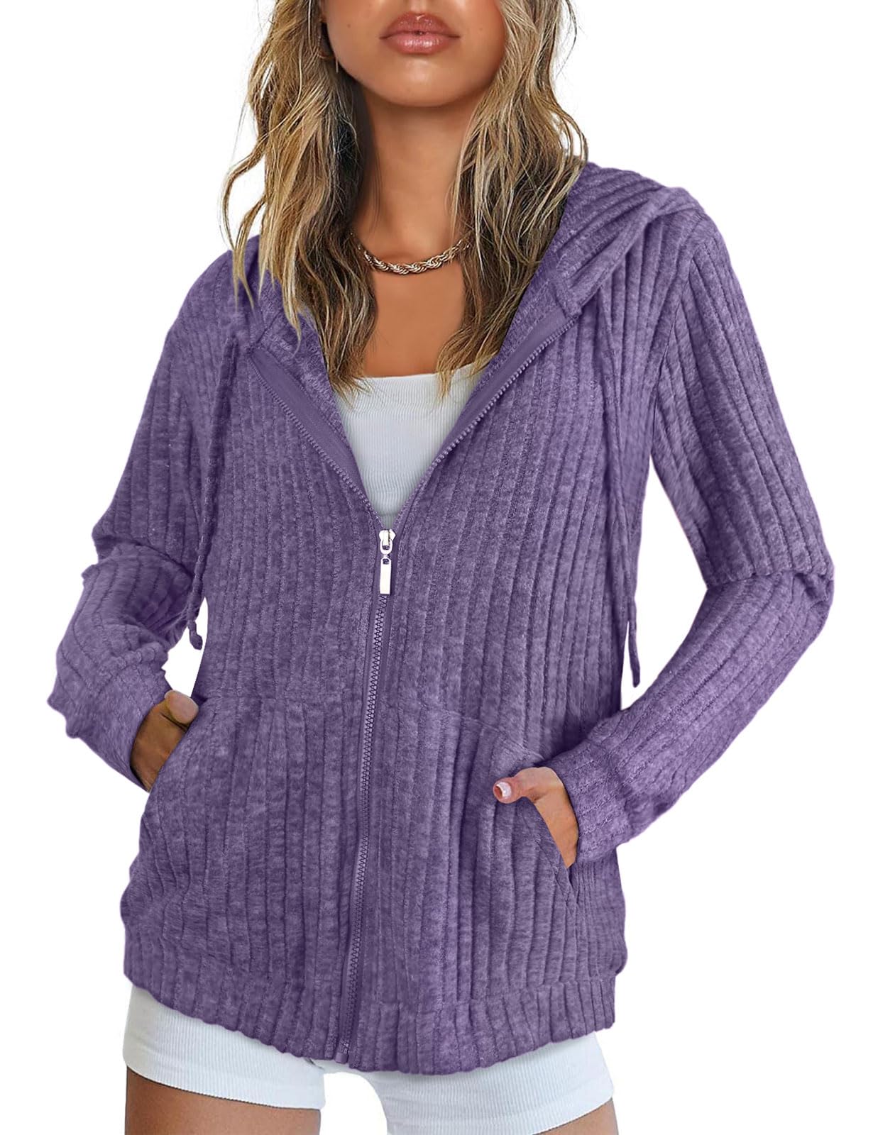 Flikity Womens Cardigans Zip Up Ladies Hoodies with Large Pockets Long Sleeve Tunic Tops Ladies Lightweight Jackets Casual Work Clothes M-XXL