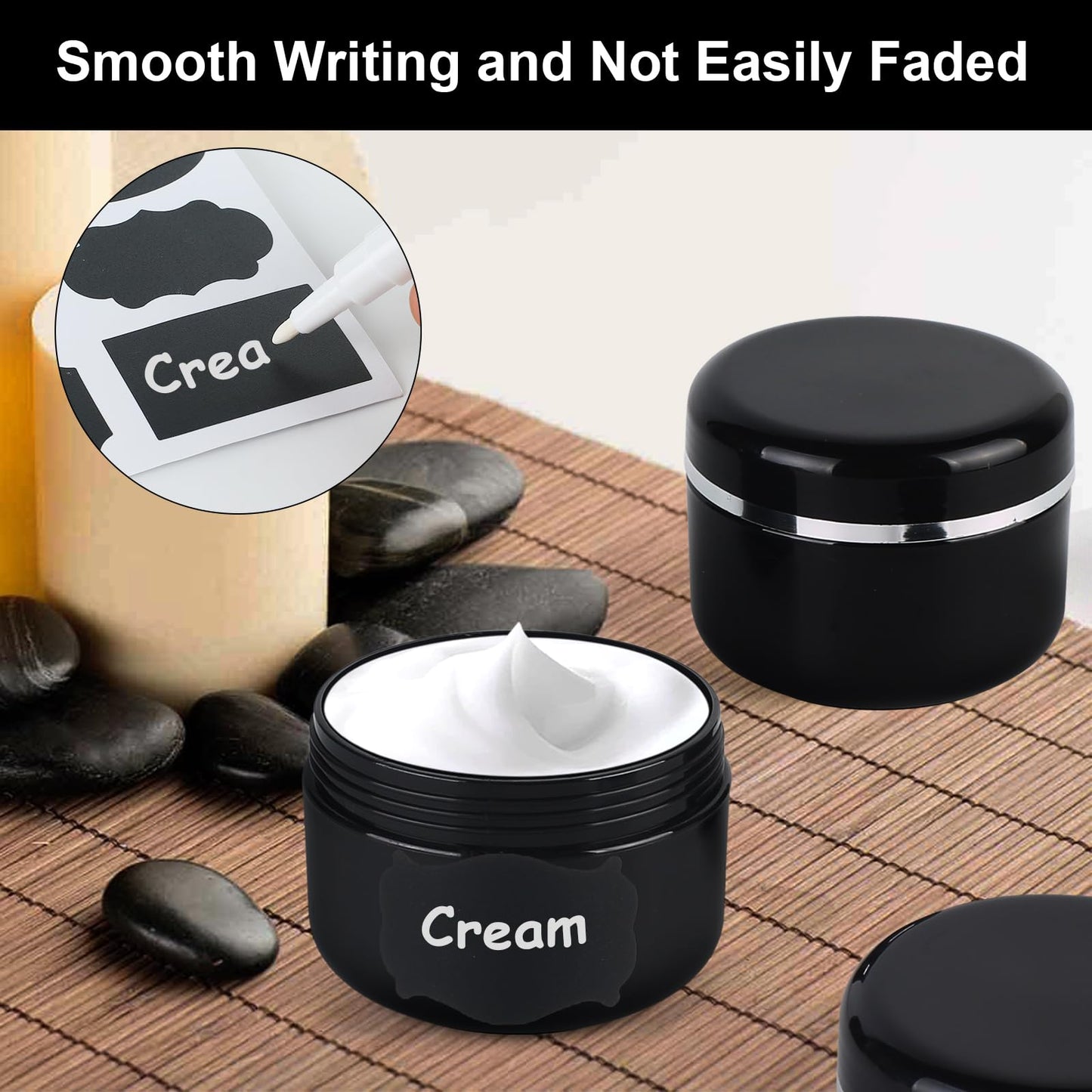 15 Pcs 50ml Cosmetic Sample Jars, Plastic Refillable Travel Pots, Cosmetic Pots with Lids, Travel Pots for Toiletries, with Spatulas, Labels and Pen for Makeup Beauty Nails