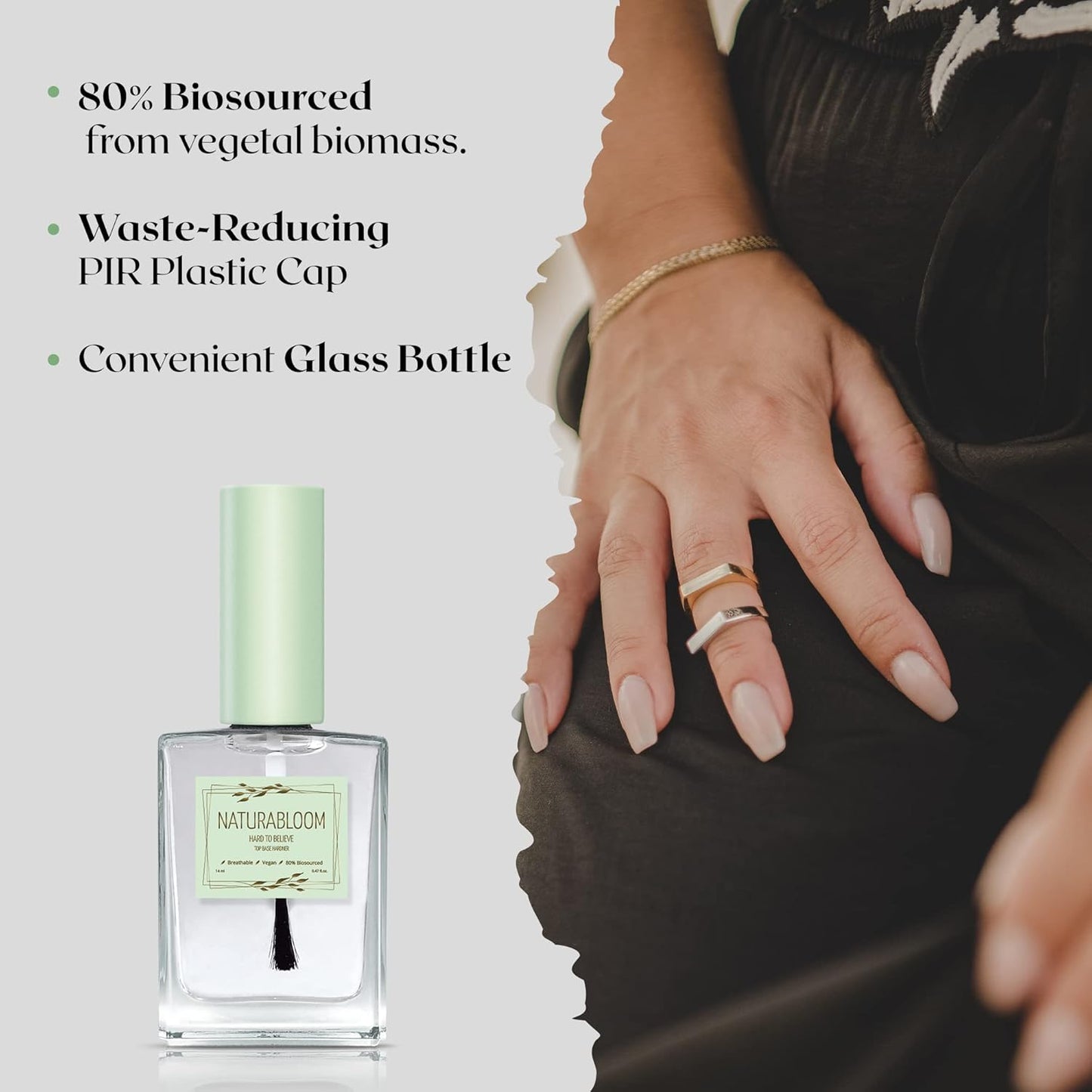 Hard to Believe 3-In-1 Nail Strengthener and Growth Polish - Nail Hardener and Strengthener Professional, Top, & Base Coat at Your Fingertips - Biosourced, Vegan & Breathable Nail Top Coat
