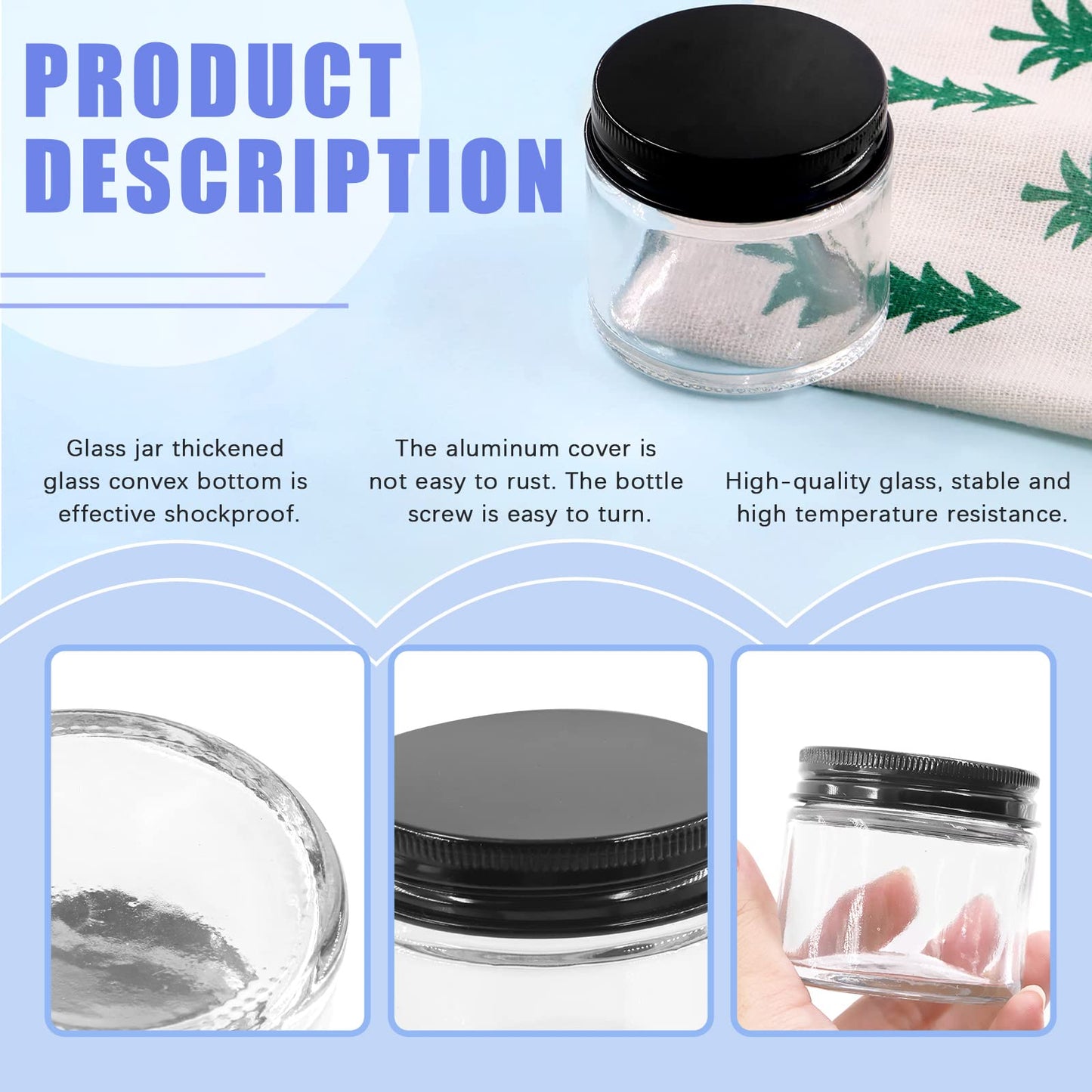 Glarks 8 Pack 8oz/240ml Glass Jars with Lids, Round Clear Glass Jars with Inner Liner and Black Lids for Storing Creams, Beauty Products, Cosmetic and Ointments